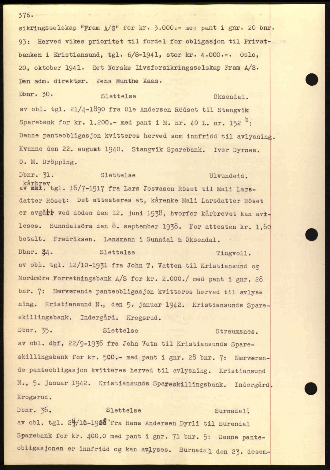 Nordmøre sorenskriveri, AV/SAT-A-4132/1/2/2Ca: Mortgage book no. C81, 1940-1945, Diary no: : 30/1942