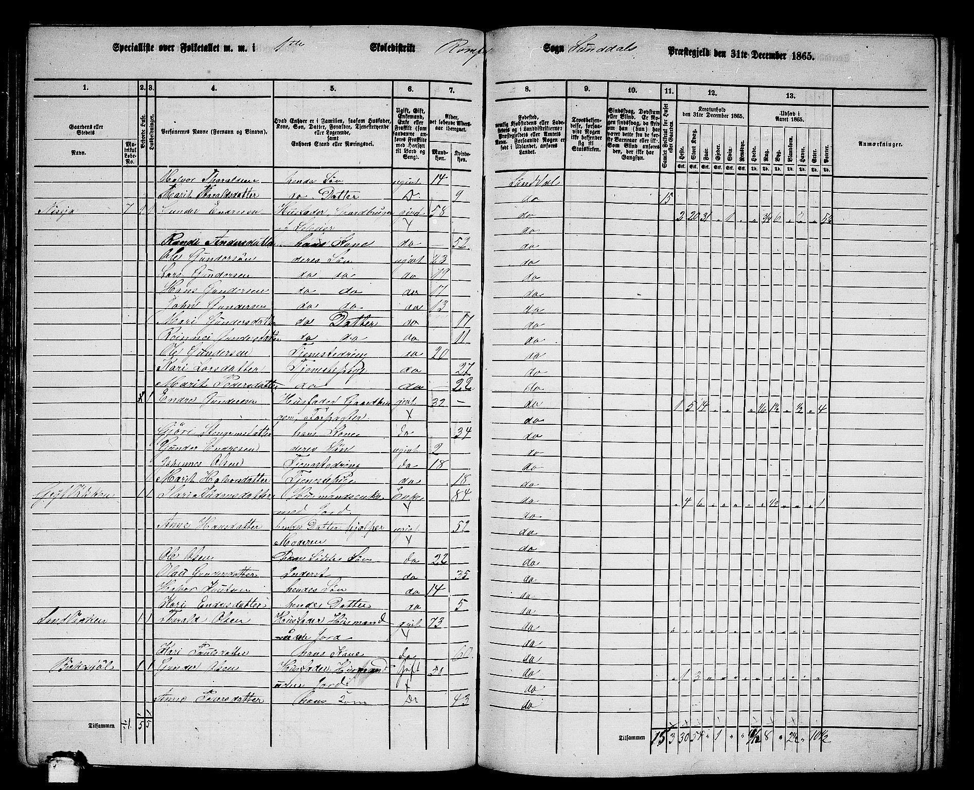 RA, 1865 census for Sunndal, 1865, p. 11