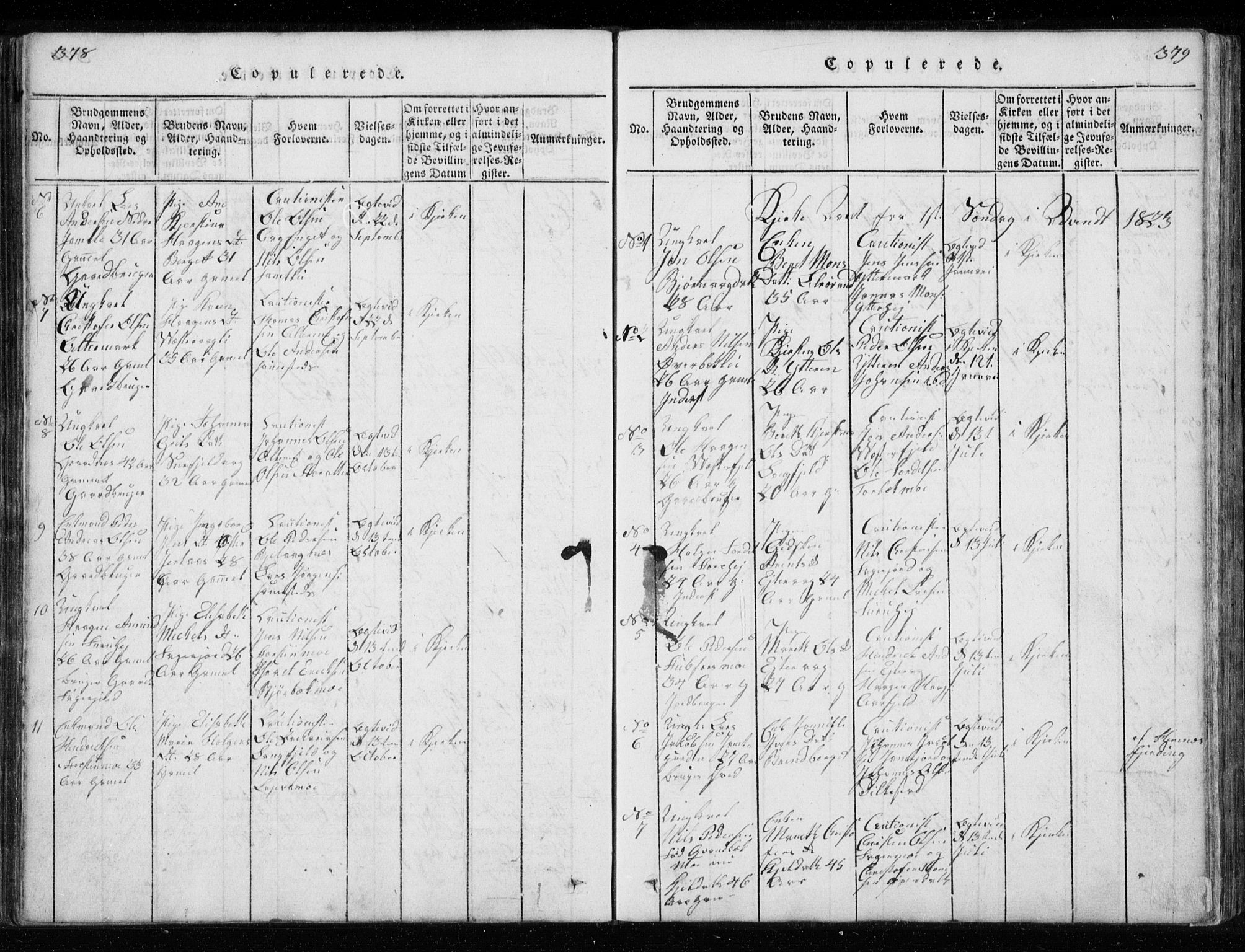 Ministerialprotokoller, klokkerbøker og fødselsregistre - Nordland, SAT/A-1459/827/L0412: Parish register (copy) no. 827C01, 1820-1841, p. 378-379