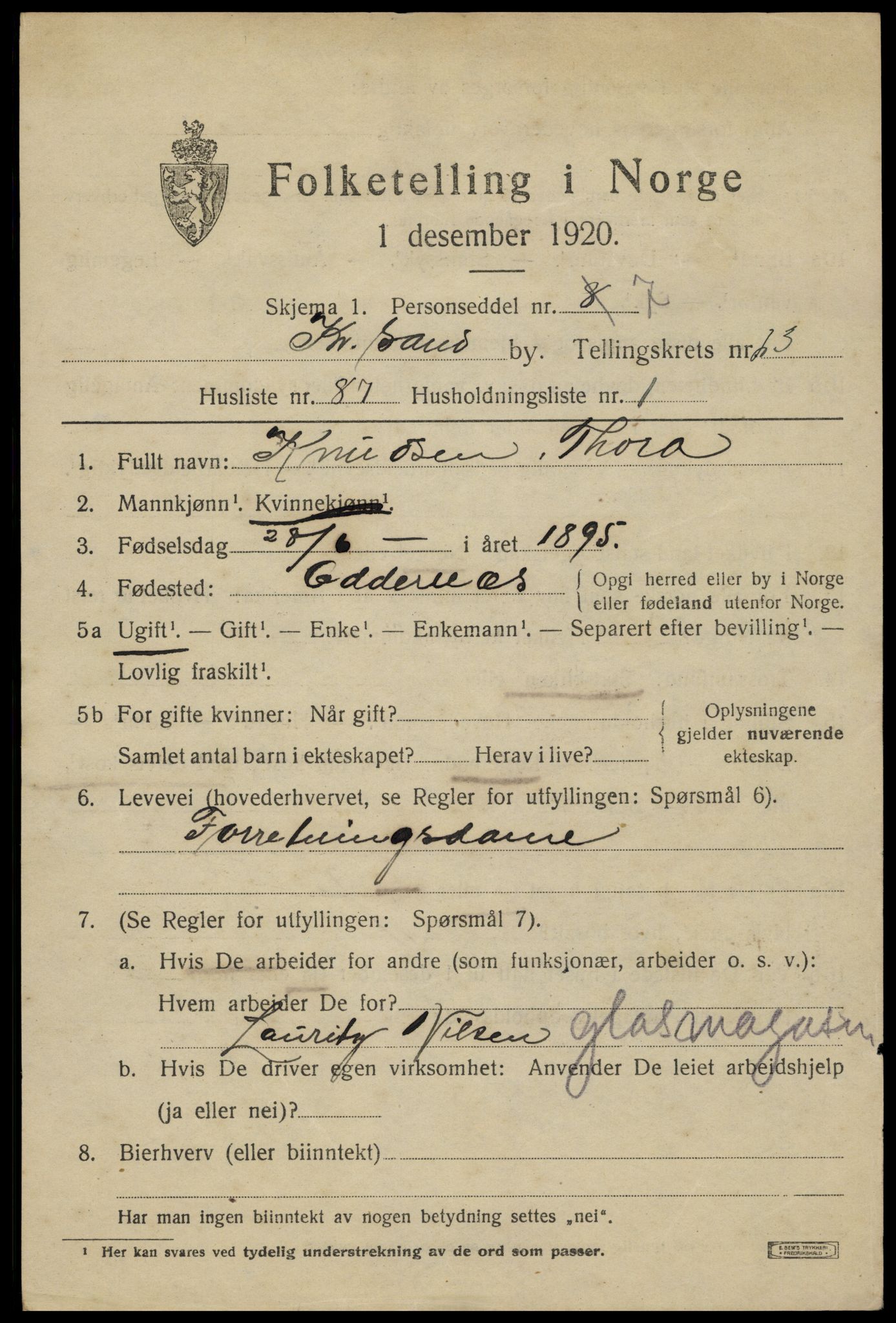 SAK, 1920 census for Kristiansand, 1920, p. 42237