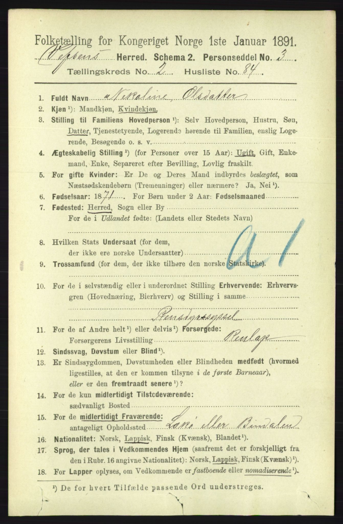 RA, 1891 census for 1824 Vefsn, 1891, p. 1228