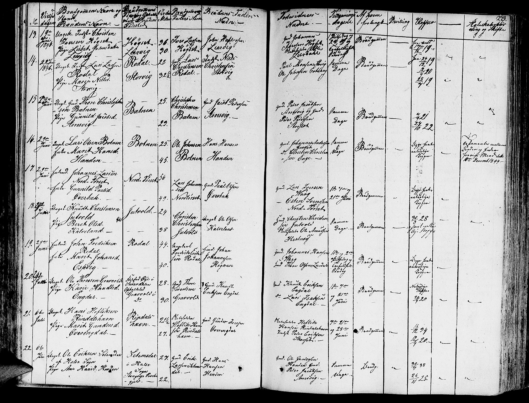 Ministerialprotokoller, klokkerbøker og fødselsregistre - Møre og Romsdal, AV/SAT-A-1454/578/L0904: Parish register (official) no. 578A03, 1836-1858, p. 279