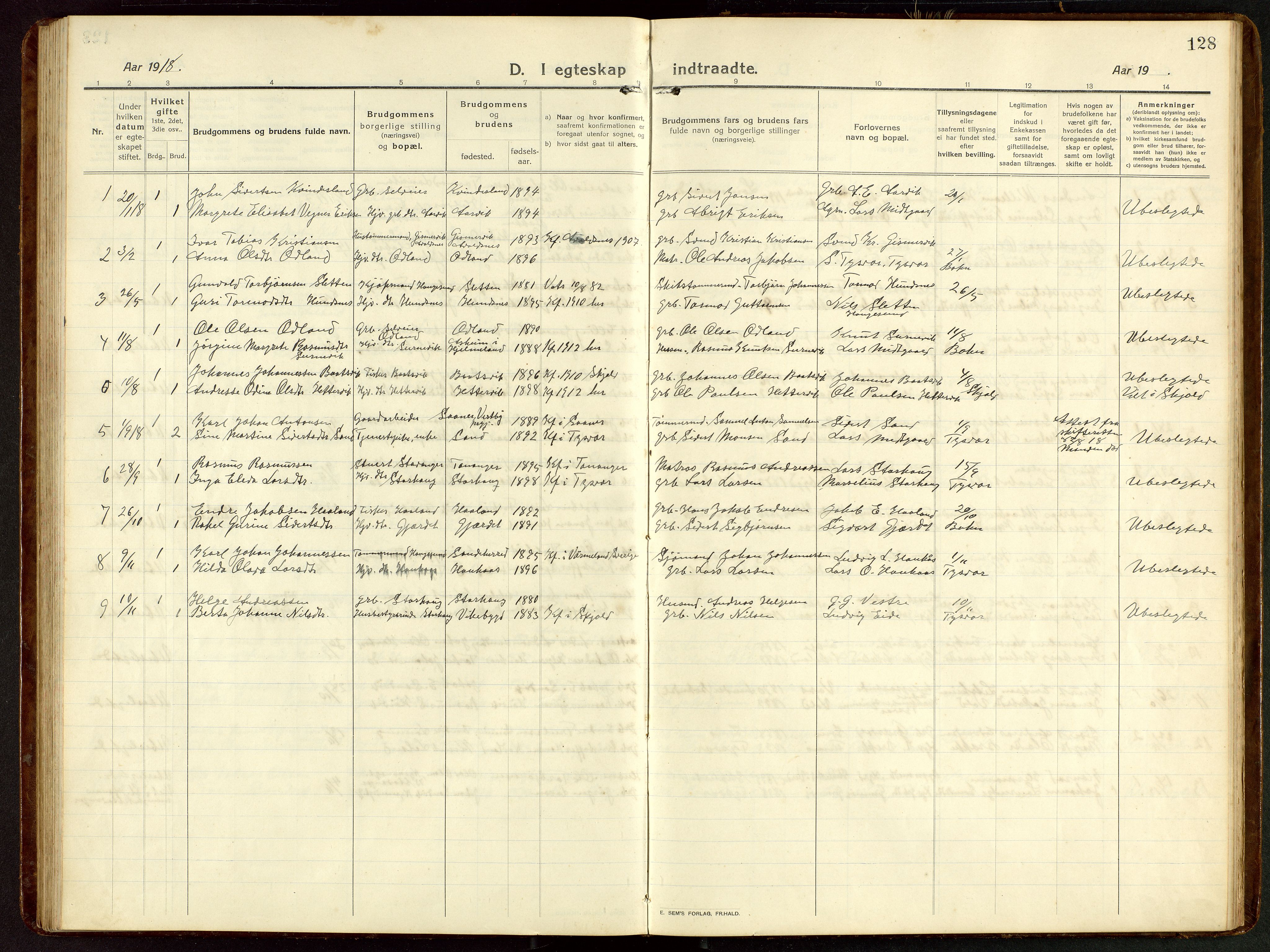 Tysvær sokneprestkontor, AV/SAST-A -101864/H/Ha/Hab/L0011: Parish register (copy) no. B 11, 1913-1946, p. 128