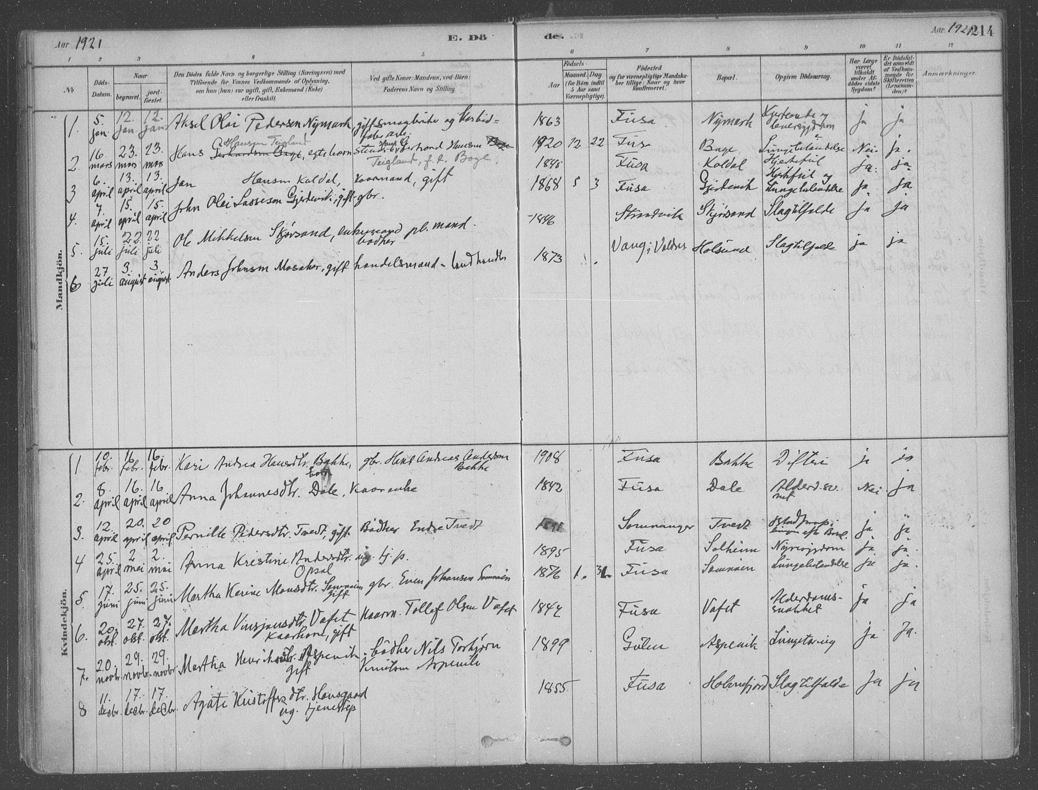 Fusa sokneprestembete, AV/SAB-A-75401/H/Haa: Parish register (official) no. B 1, 1880-1938, p. 214