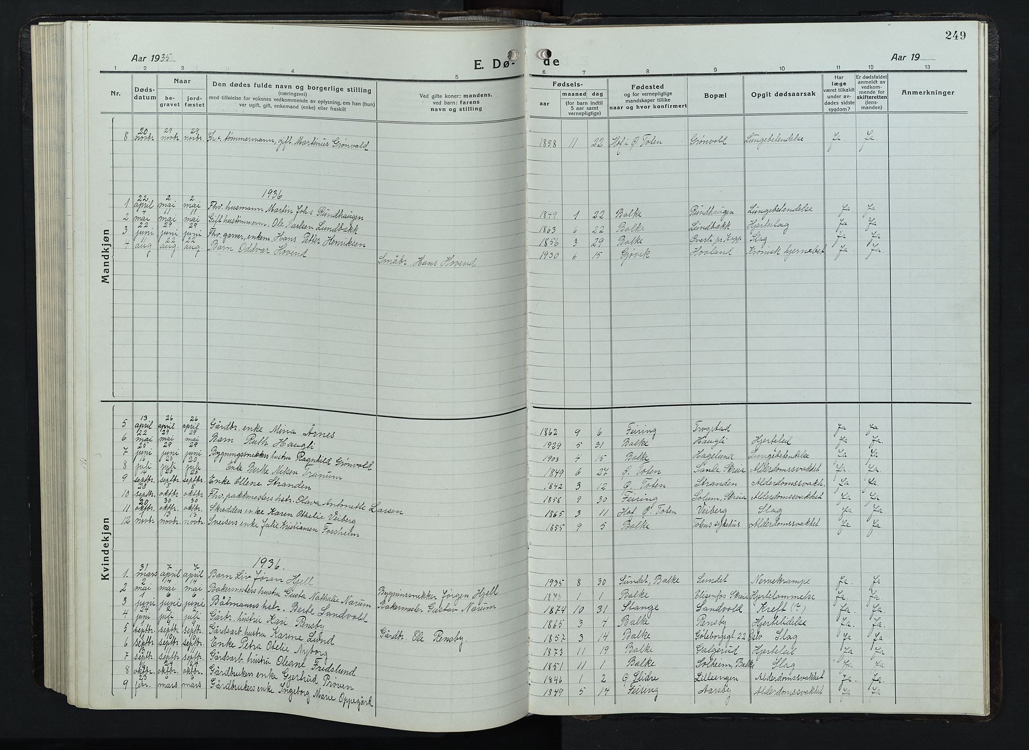 Balke prestekontor, SAH/PREST-106/H/Ha/Hab/L0001: Parish register (copy) no. 1, 1920-1955, p. 249