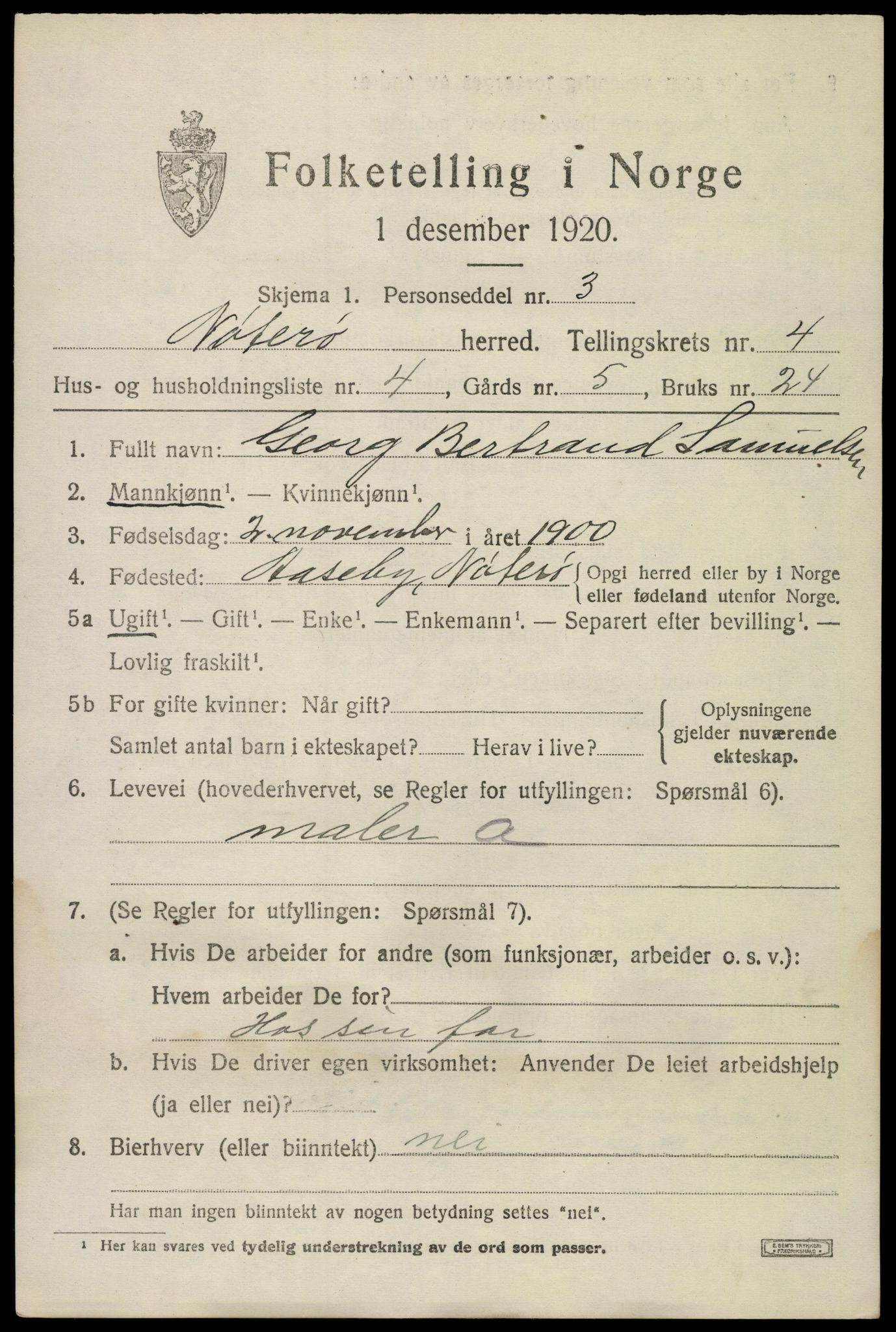SAKO, 1920 census for Nøtterøy, 1920, p. 6705