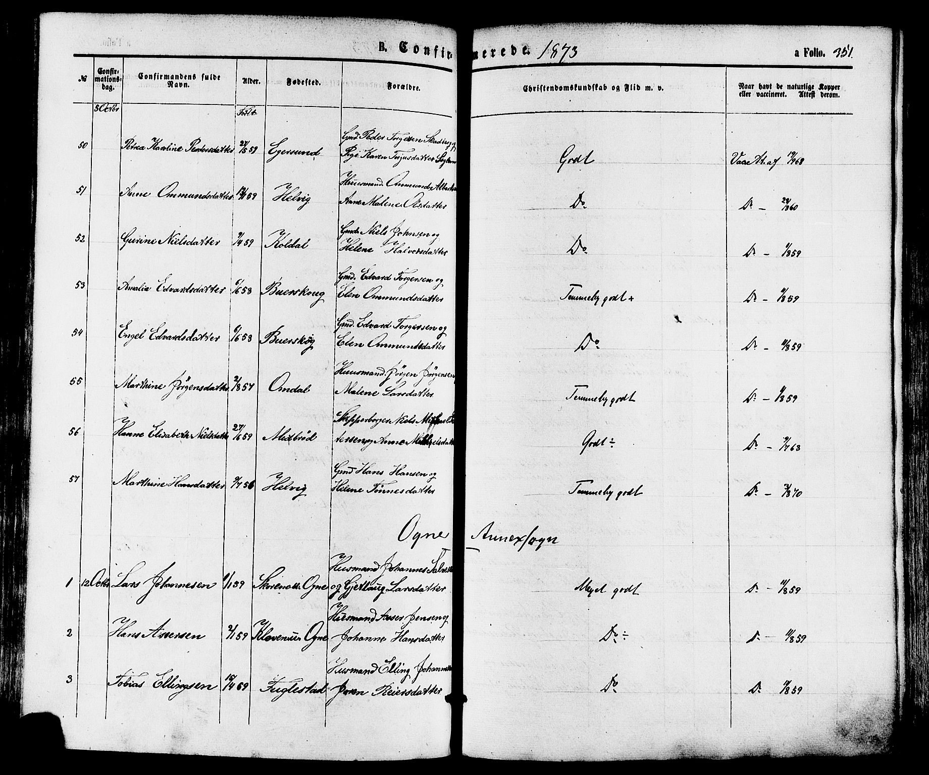 Eigersund sokneprestkontor, AV/SAST-A-101807/S08/L0014: Parish register (official) no. A 13, 1866-1878, p. 351