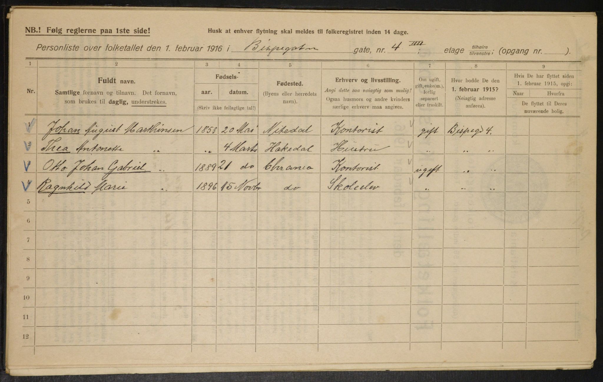 OBA, Municipal Census 1916 for Kristiania, 1916, p. 5426