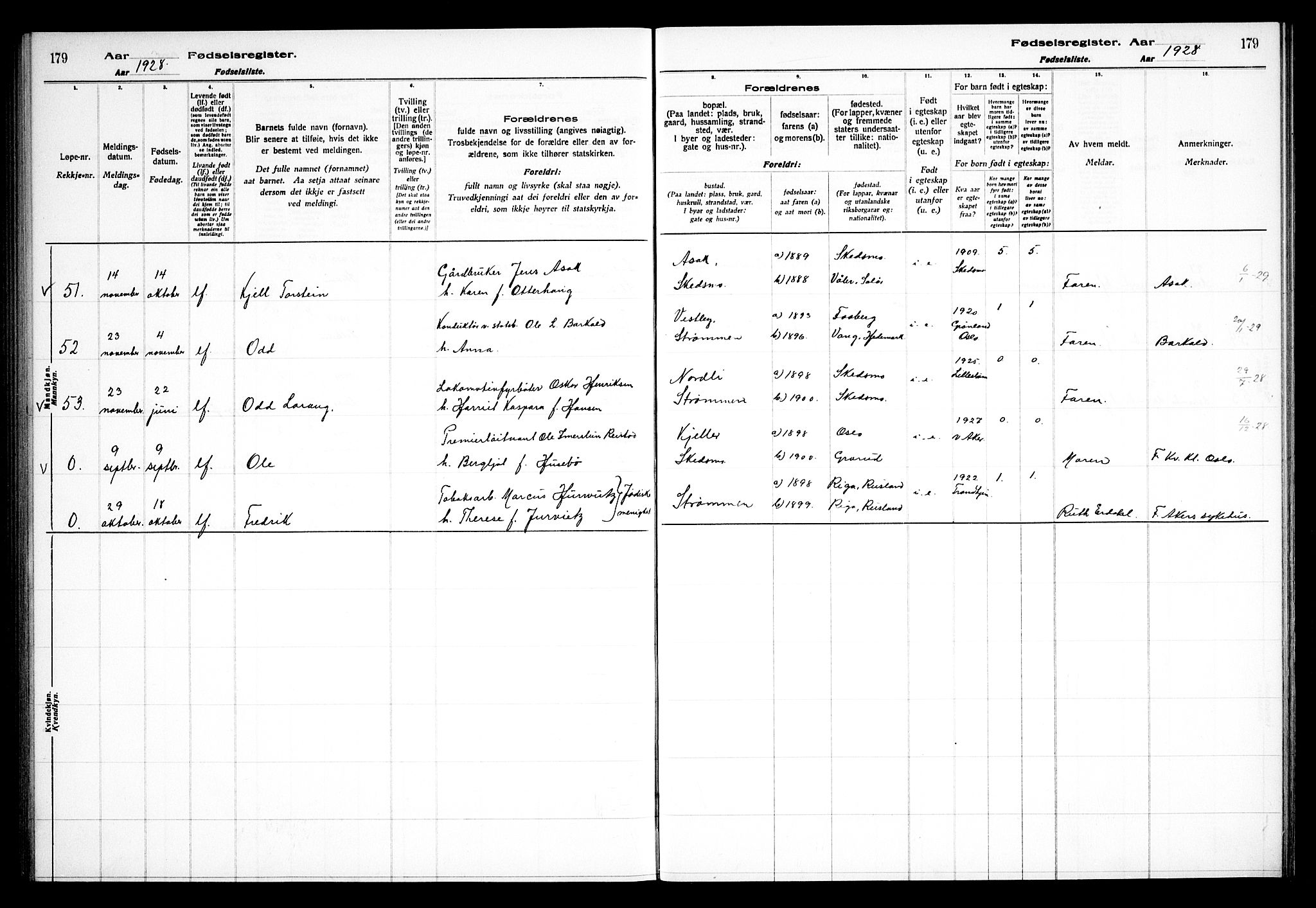 Skedsmo prestekontor Kirkebøker, AV/SAO-A-10033a/J/Ja/L0001: Birth register no. I 1, 1916-1931, p. 179