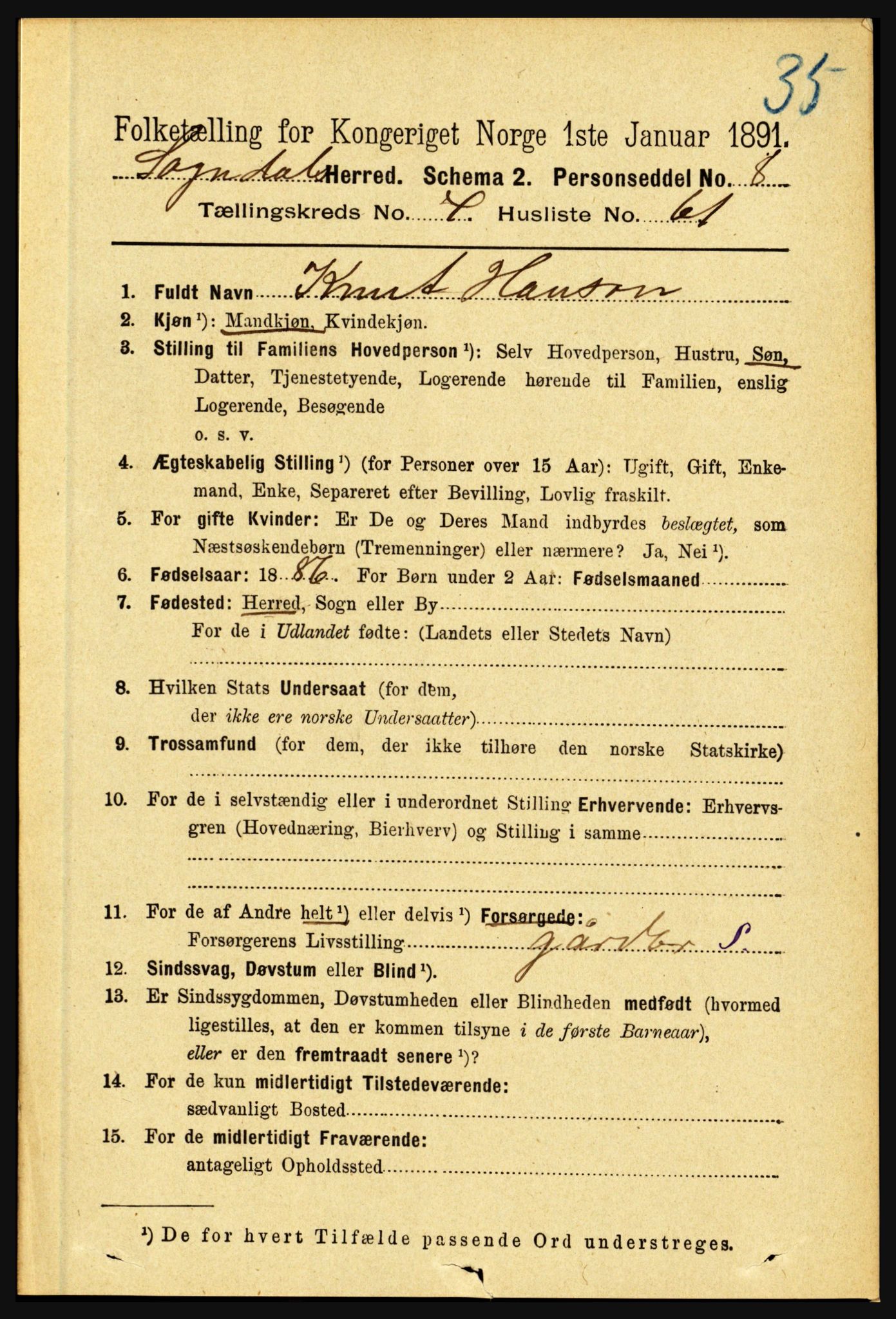 RA, 1891 census for 1420 Sogndal, 1891, p. 2257