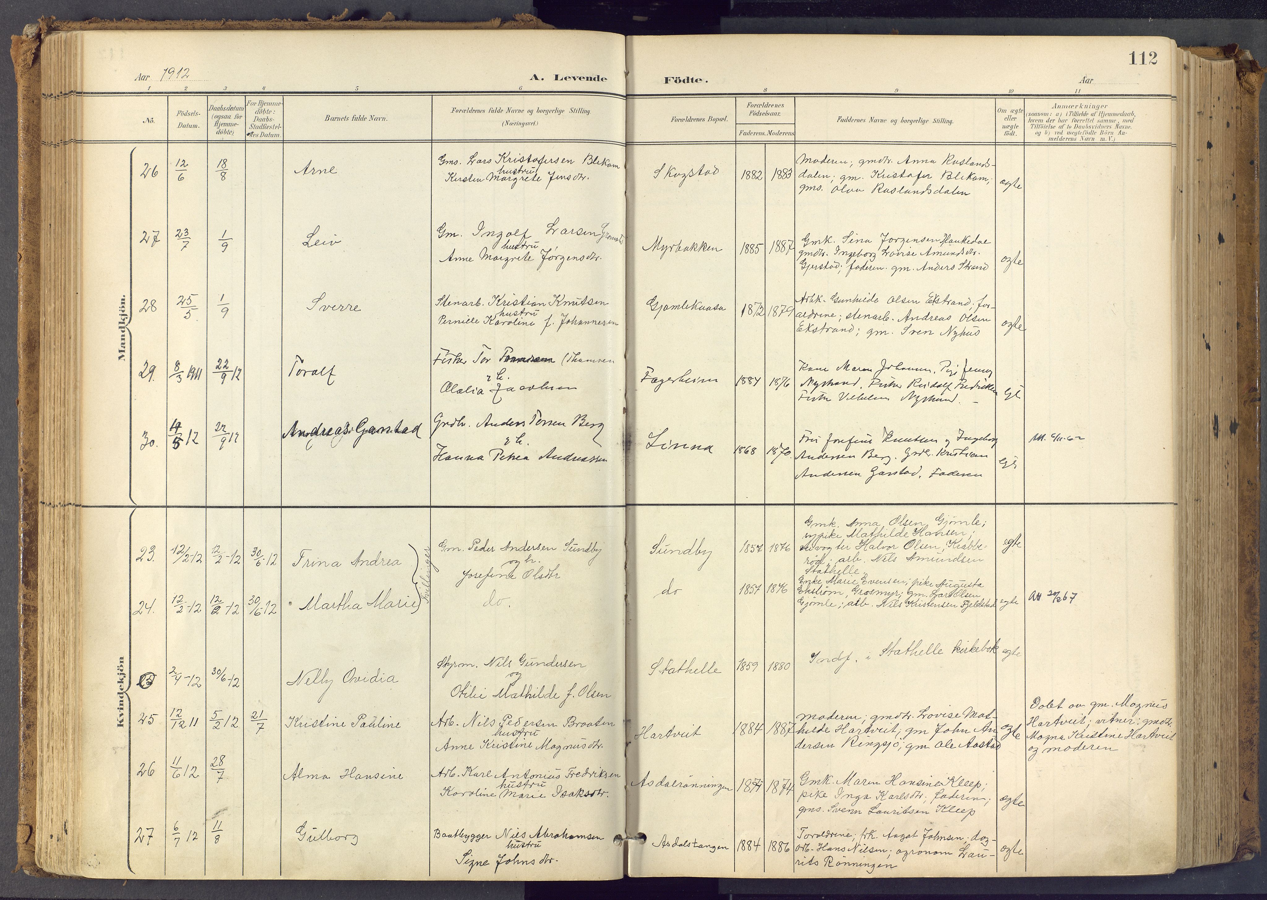 Bamble kirkebøker, SAKO/A-253/F/Fa/L0009: Parish register (official) no. I 9, 1901-1917, p. 112