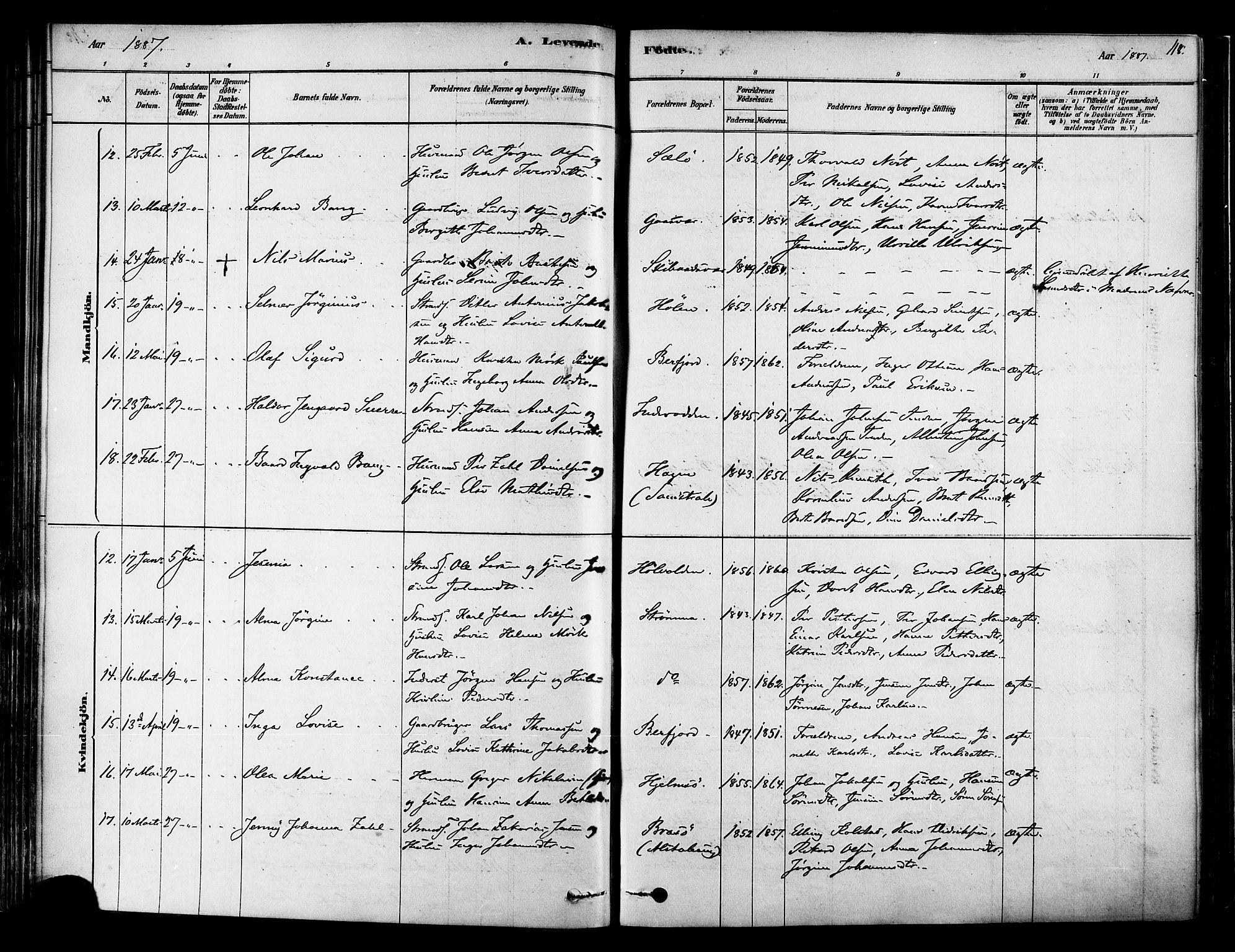 Ministerialprotokoller, klokkerbøker og fødselsregistre - Nordland, AV/SAT-A-1459/834/L0507: Parish register (official) no. 834A05, 1878-1892, p. 118