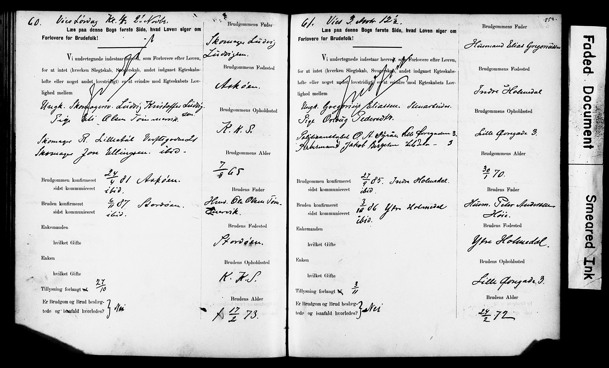 Korskirken sokneprestembete, AV/SAB-A-76101: Best man's statements no. II.5.6, 1889-1898, p. 252