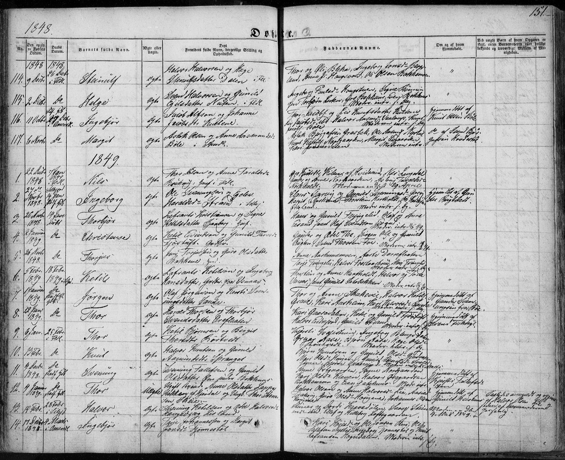 Seljord kirkebøker, AV/SAKO-A-20/F/Fa/L0011: Parish register (official) no. I 11, 1831-1849, p. 151