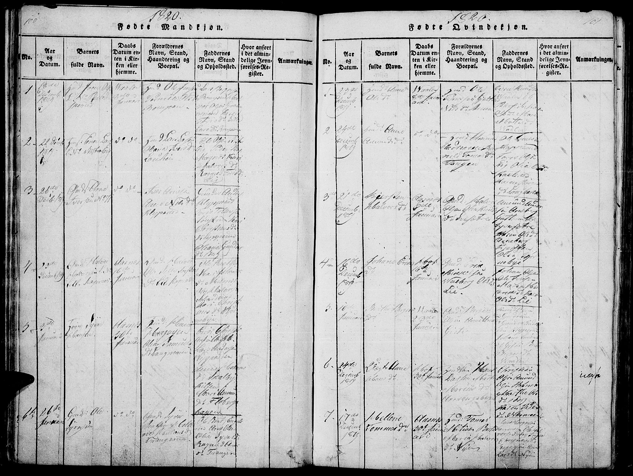 Hof prestekontor, SAH/PREST-038/H/Ha/Haa/L0005: Parish register (official) no. 5, 1816-1822, p. 100-101