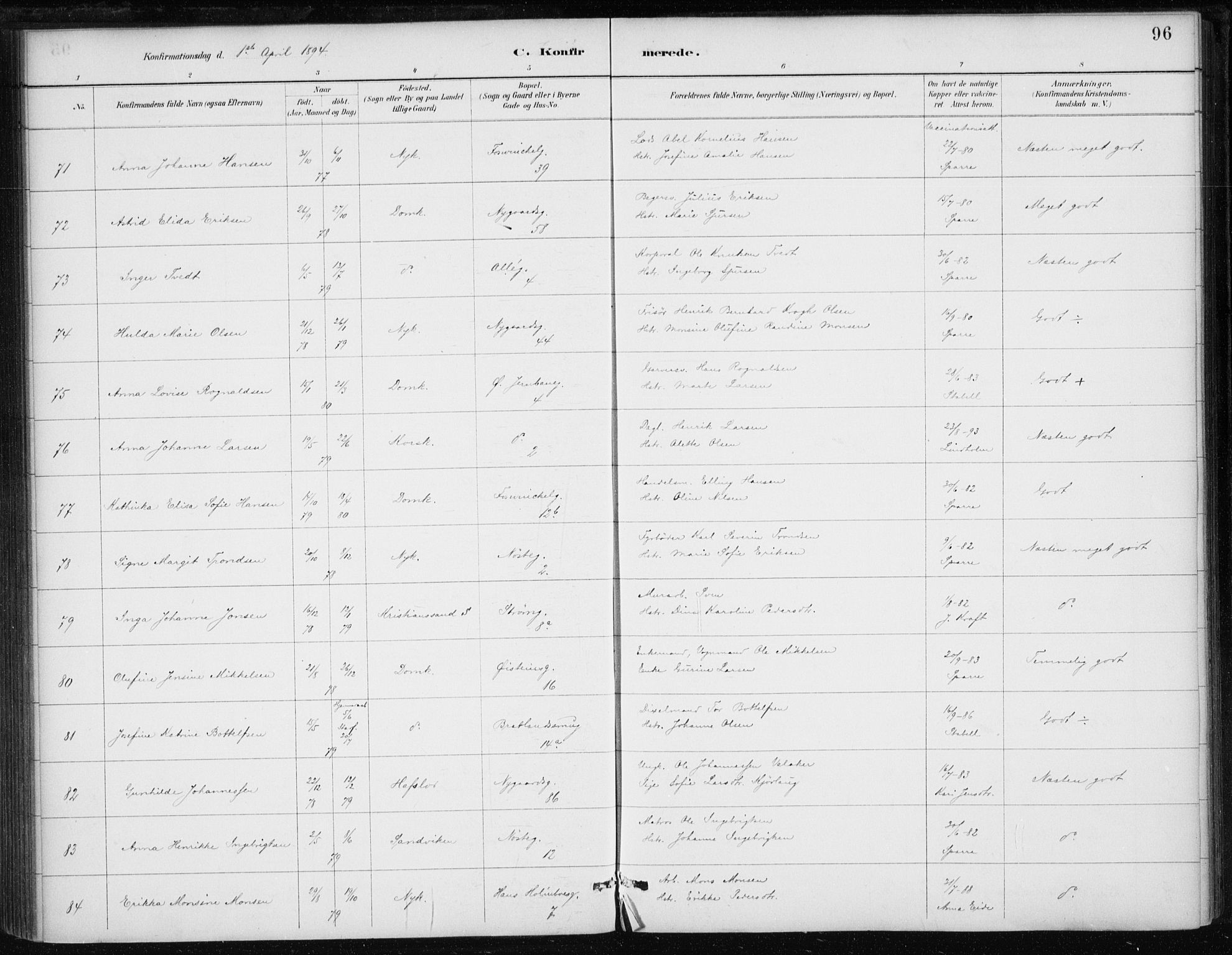 Johanneskirken sokneprestembete, AV/SAB-A-76001/H/Haa/L0008: Parish register (official) no. C 1, 1885-1907, p. 96