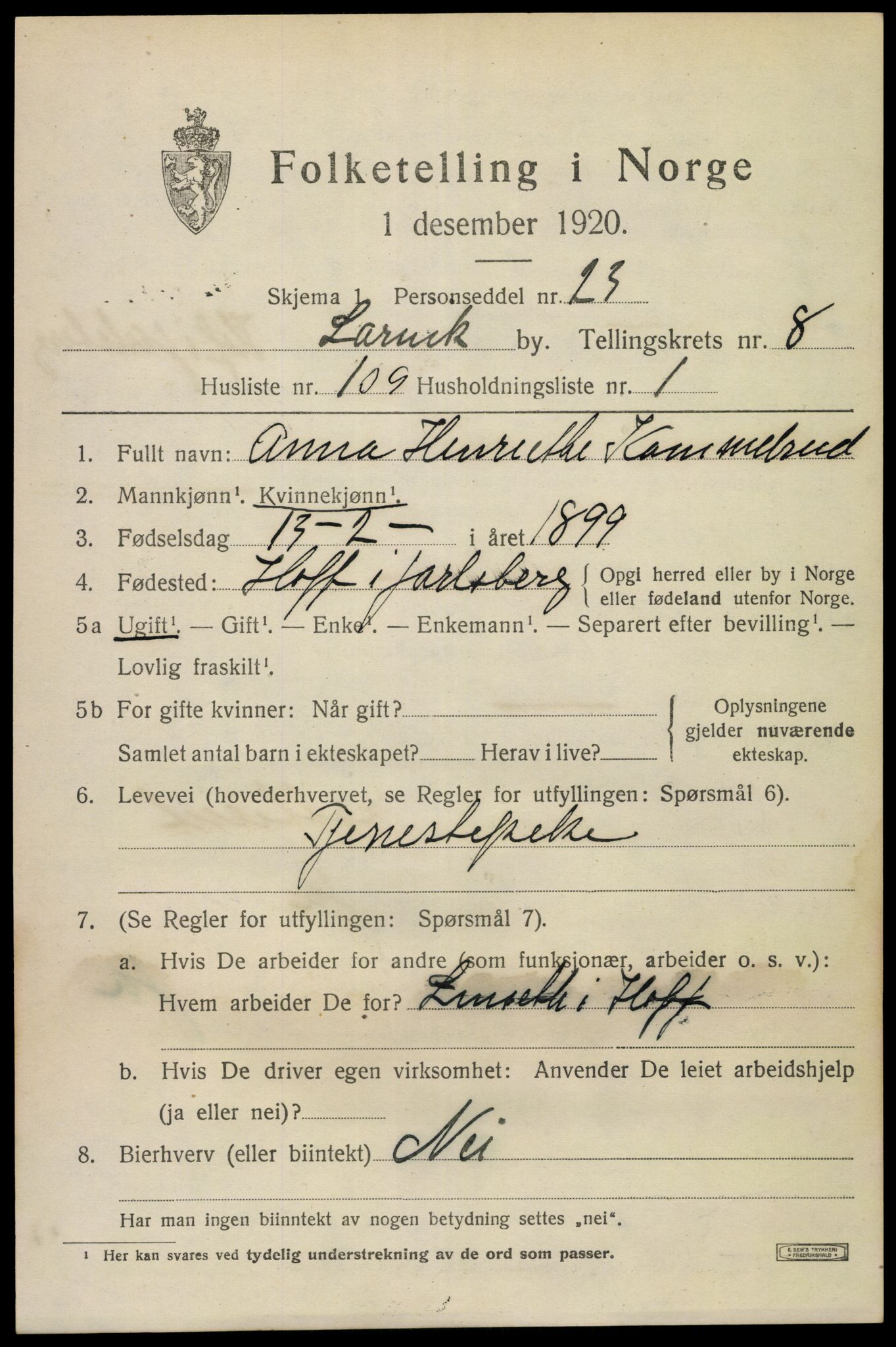 SAKO, 1920 census for Larvik, 1920, p. 24504