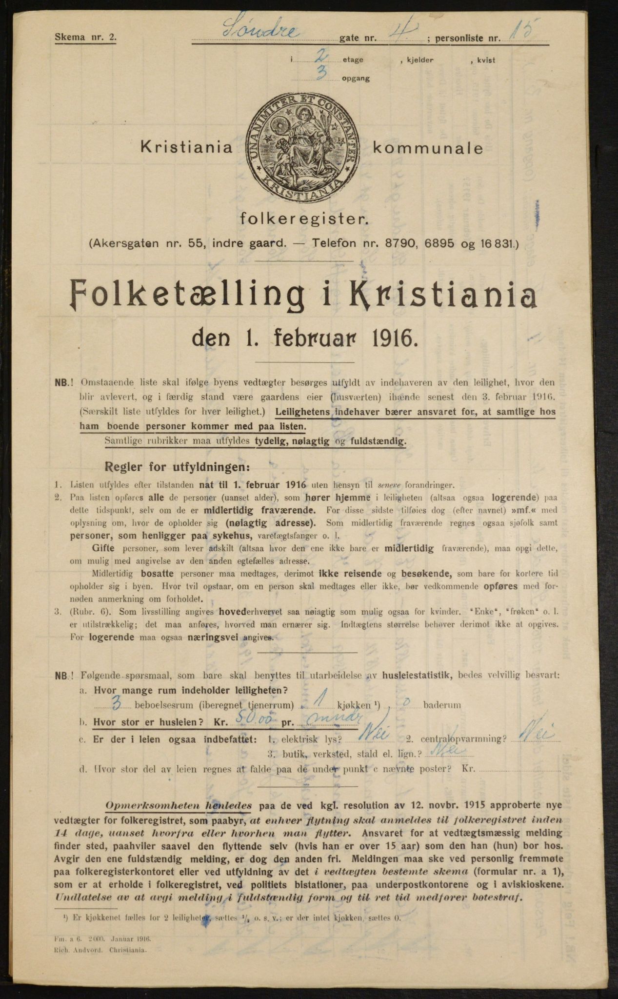 OBA, Municipal Census 1916 for Kristiania, 1916, p. 109304