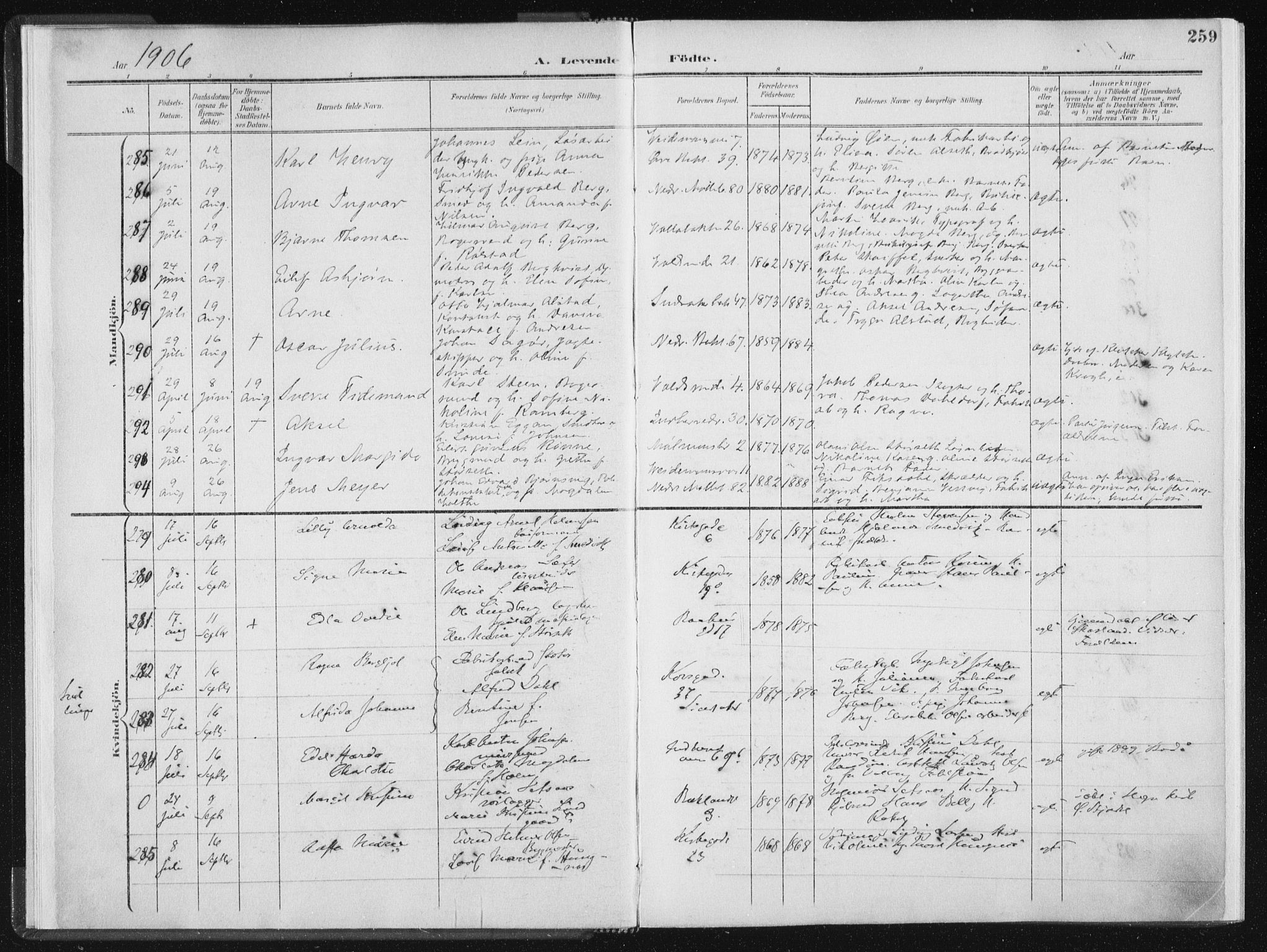 Ministerialprotokoller, klokkerbøker og fødselsregistre - Sør-Trøndelag, AV/SAT-A-1456/604/L0200: Parish register (official) no. 604A20II, 1901-1908, p. 259