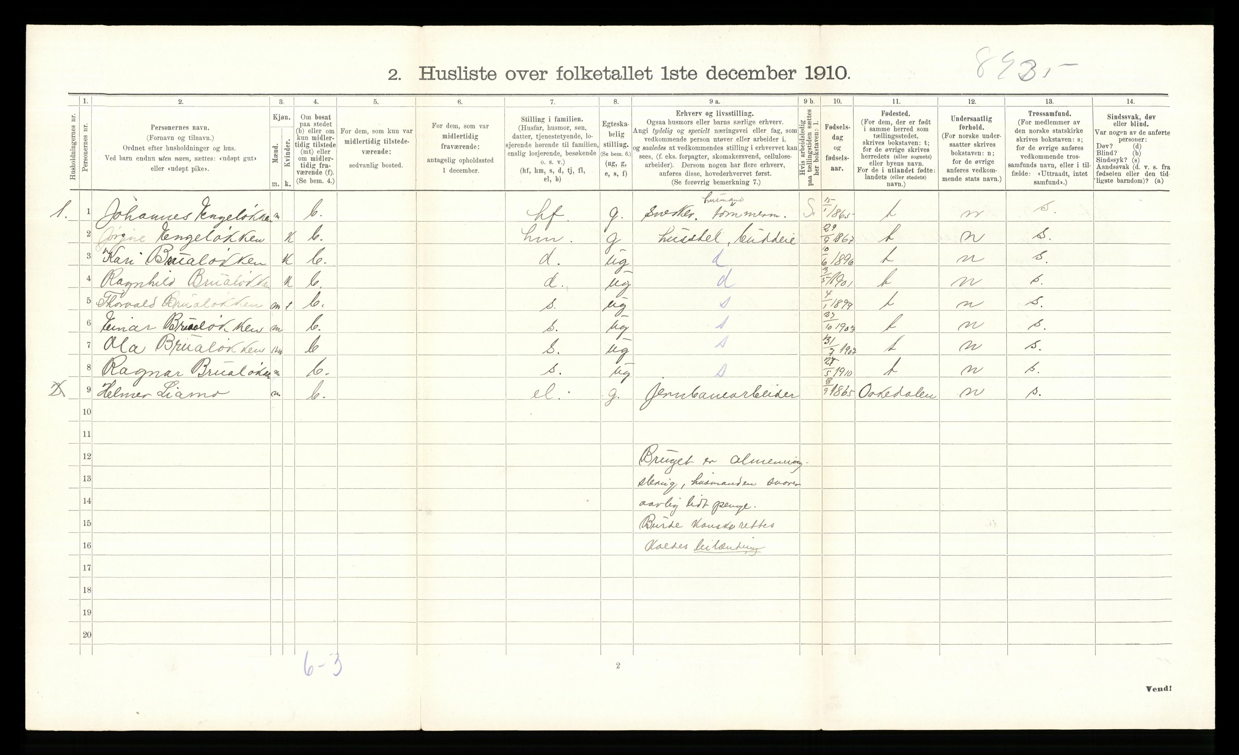 RA, 1910 census for Dovre, 1910, p. 656