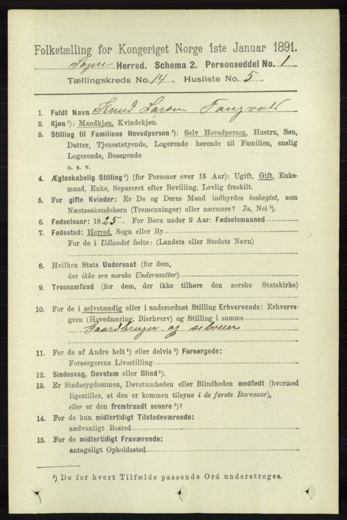 RA, 1891 census for 1018 Søgne, 1891, p. 3426