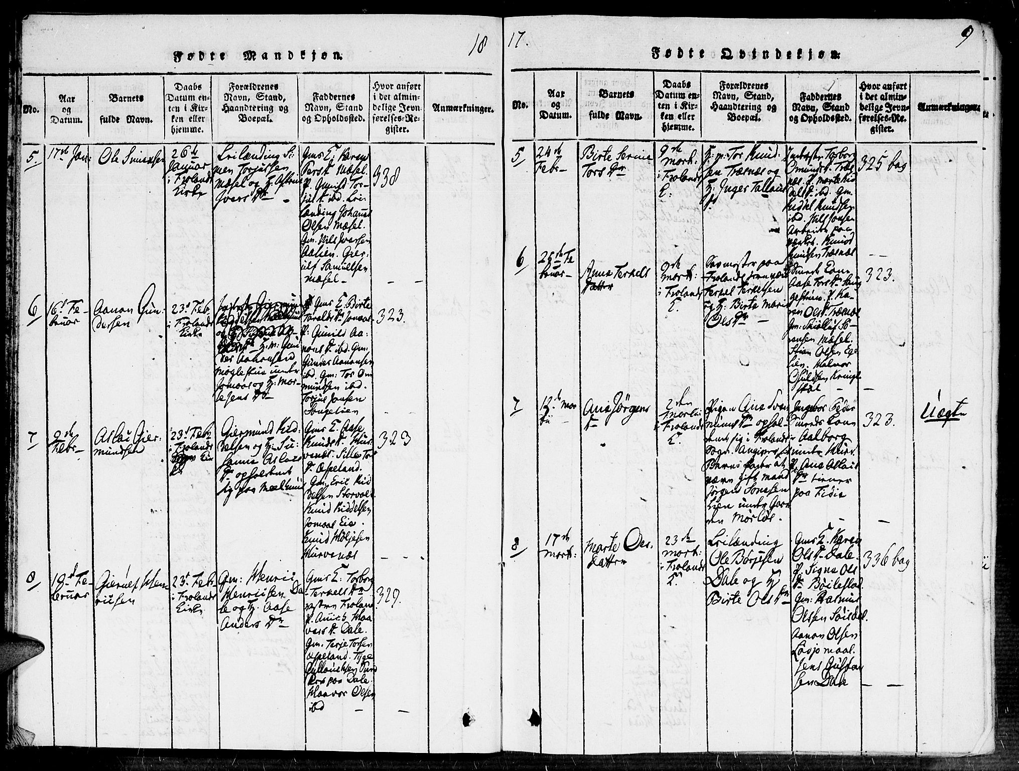 Fjære sokneprestkontor, SAK/1111-0011/F/Fa/L0001: Parish register (official) no. A 1 /2, 1816-1826, p. 9