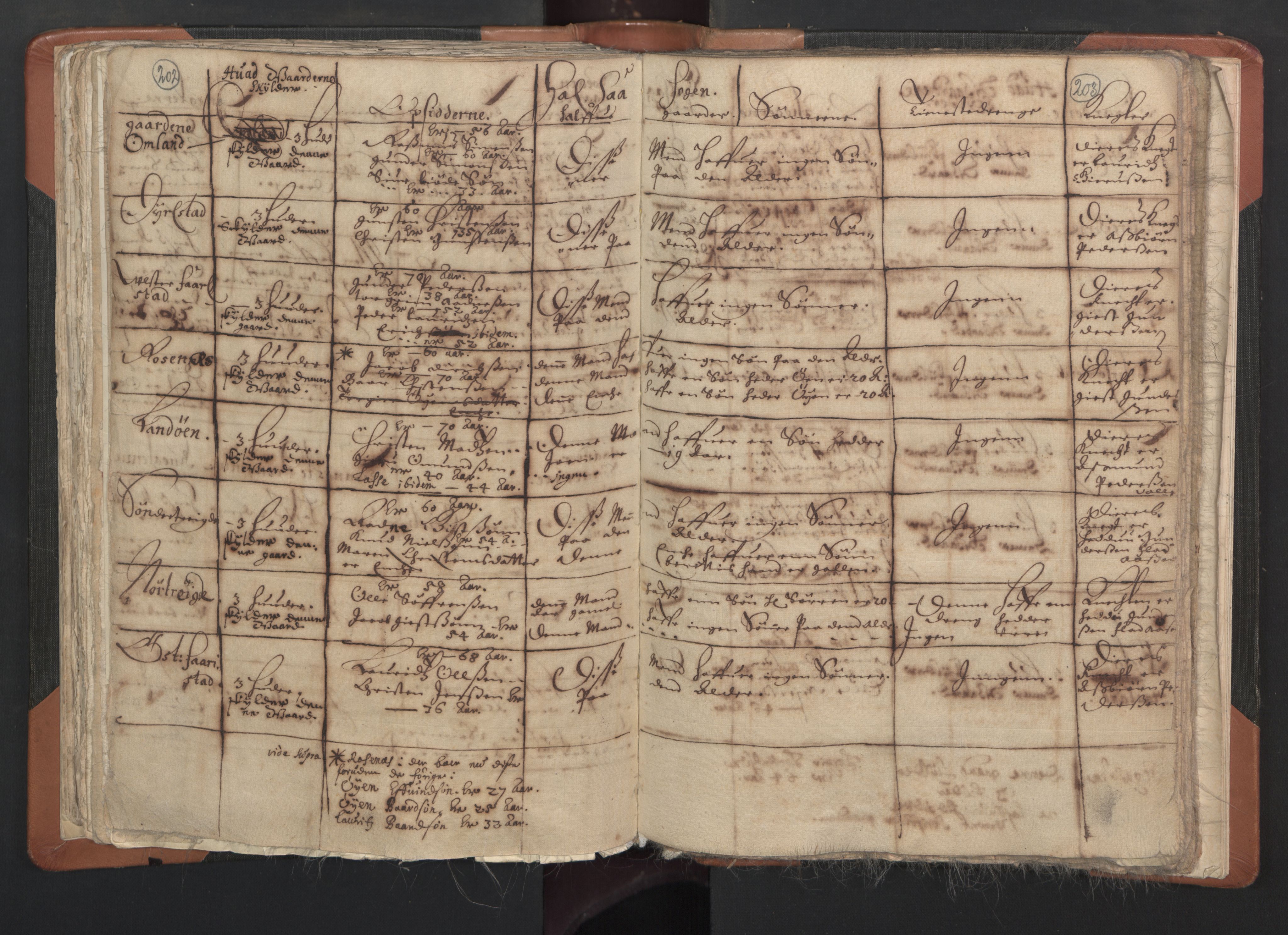 RA, Vicar's Census 1664-1666, no. 15: Mandal deanery, 1664-1666, p. 202-203