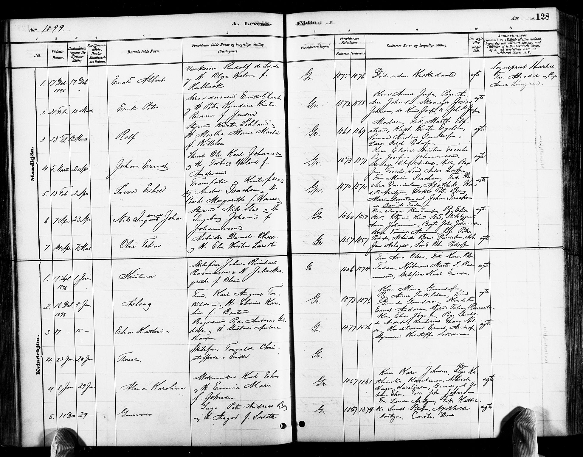 Grimstad sokneprestkontor, SAK/1111-0017/F/Fb/L0001: Parish register (copy) no. B 1, 1881-1922, p. 128