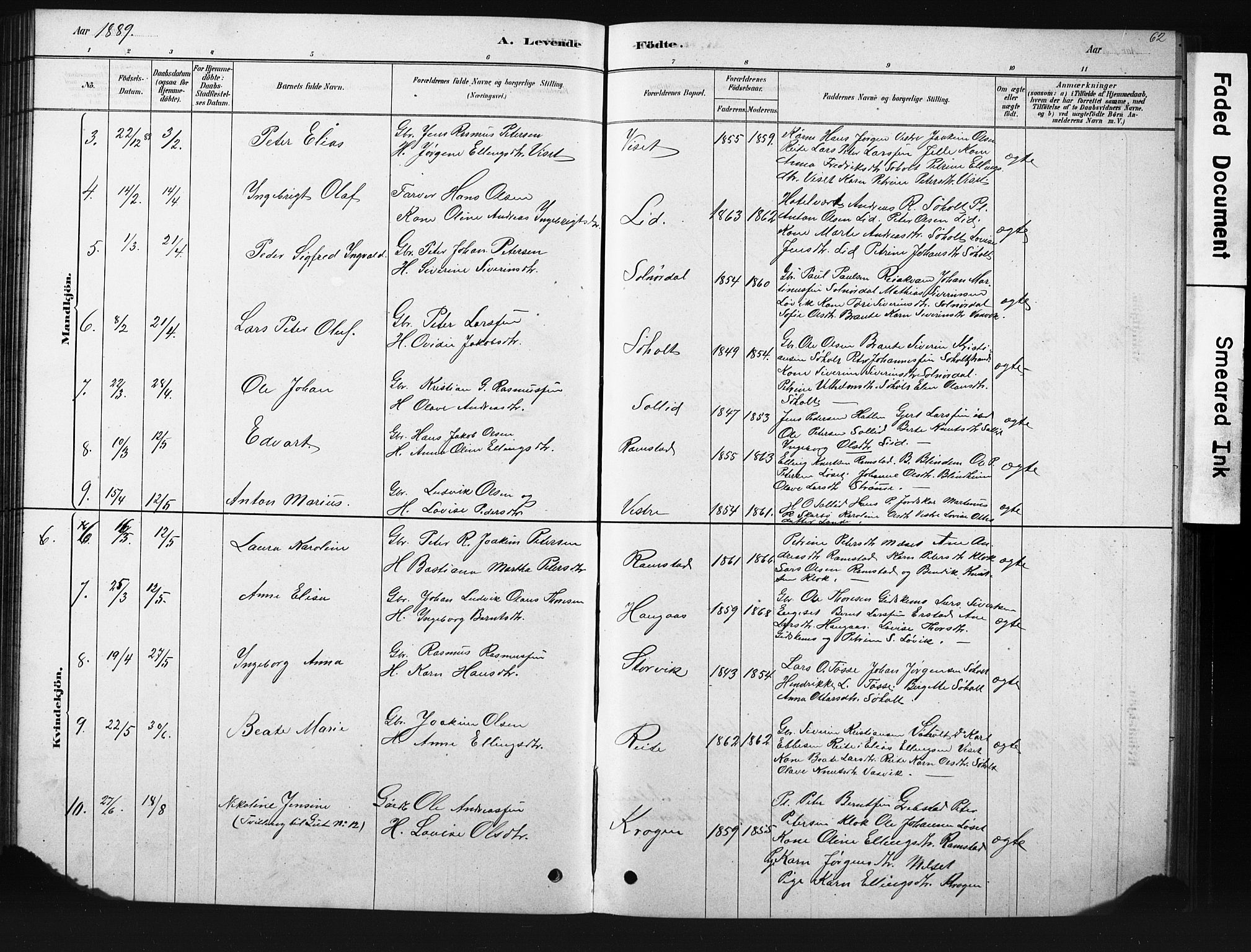 Ministerialprotokoller, klokkerbøker og fødselsregistre - Møre og Romsdal, SAT/A-1454/522/L0326: Parish register (copy) no. 522C05, 1878-1890, p. 62
