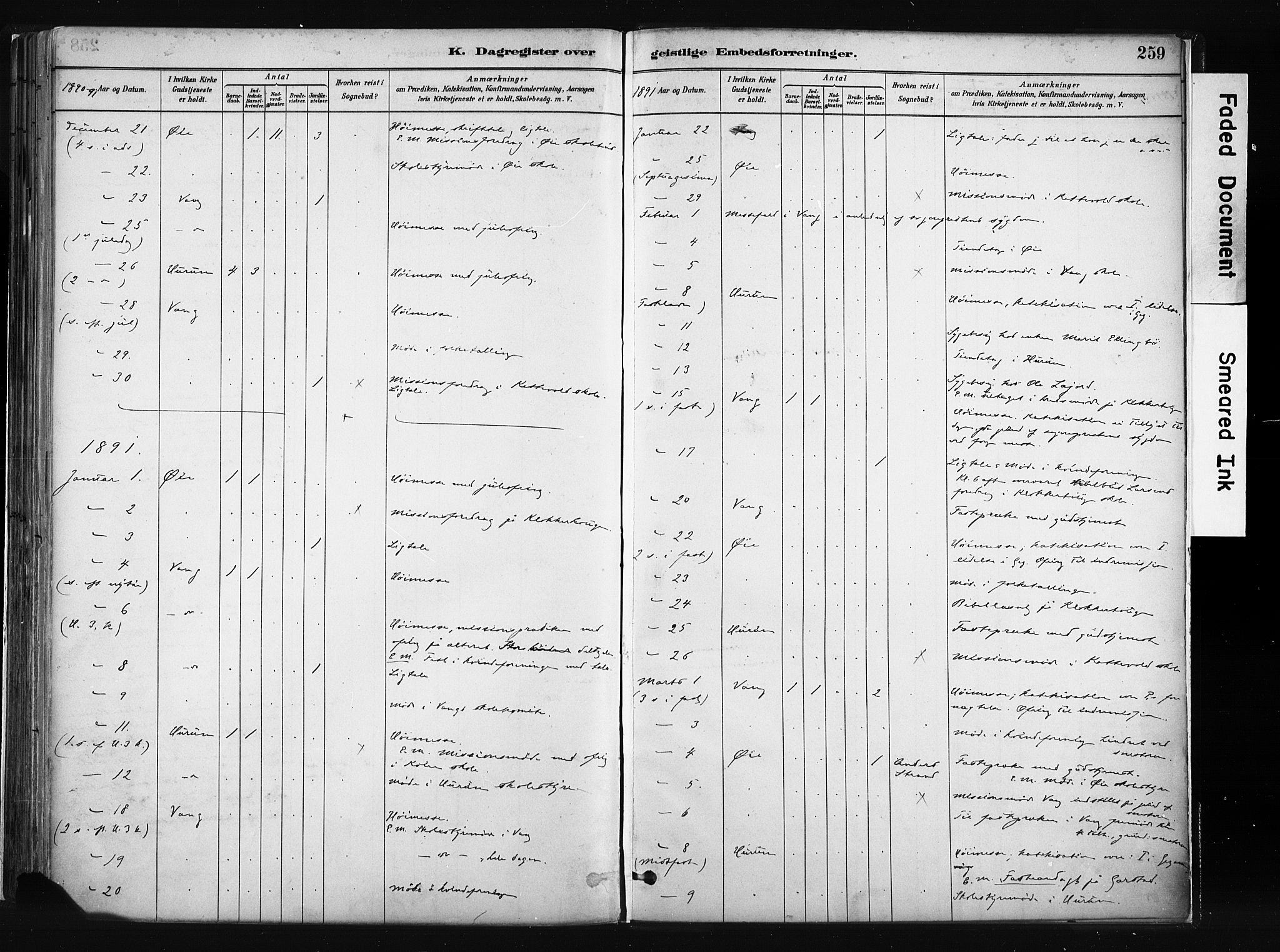Vang prestekontor, Valdres, SAH/PREST-140/H/Ha/L0008: Parish register (official) no. 8, 1882-1910, p. 259