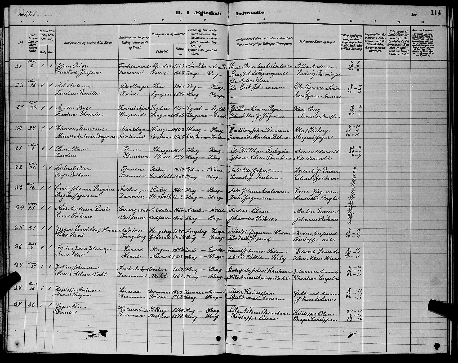 Eiker kirkebøker, SAKO/A-4/G/Ga/L0006: Parish register (copy) no. I 6, 1885-1893, p. 114