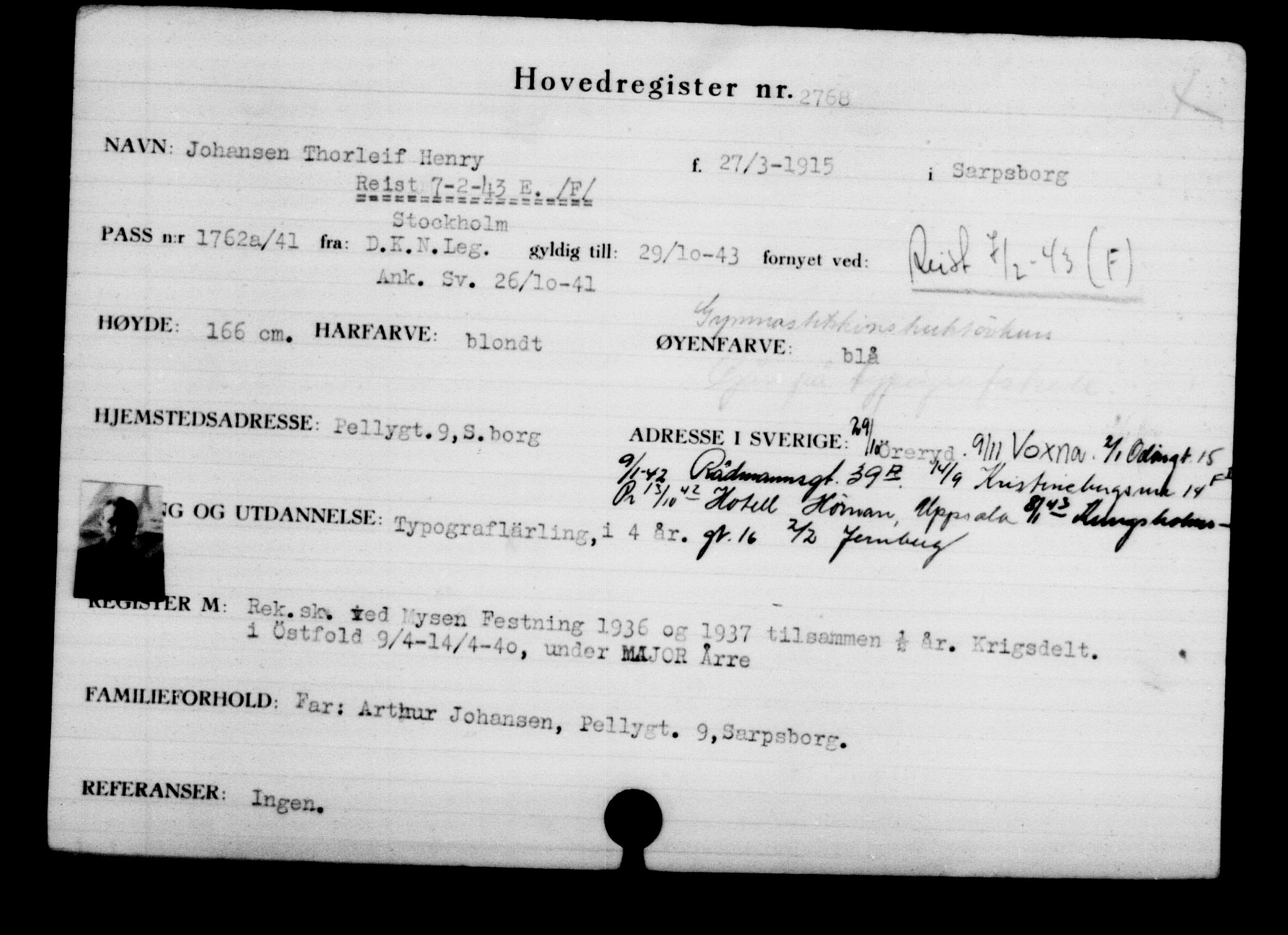 Den Kgl. Norske Legasjons Flyktningskontor, RA/S-6753/V/Va/L0003: Kjesäterkartoteket.  Flyktningenr. 2001-3495, 1940-1945, p. 1157