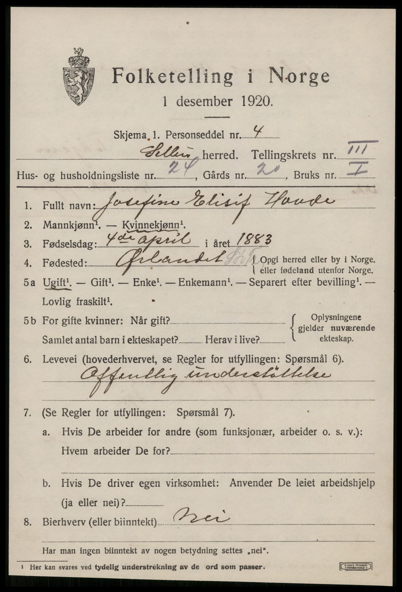 SAT, 1920 census for Selbu, 1920, p. 2758