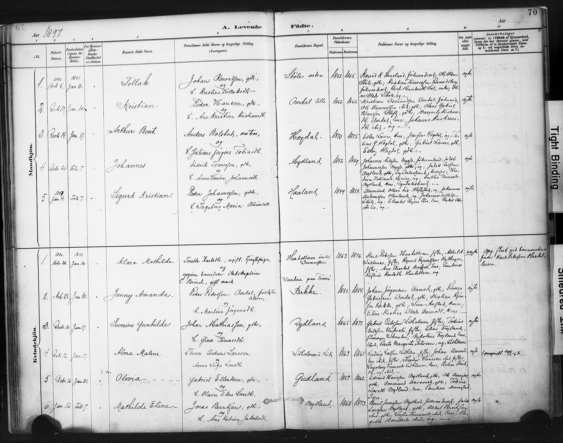 Sokndal sokneprestkontor, SAST/A-101808: Parish register (official) no. A 11.1, 1887-1905, p. 70