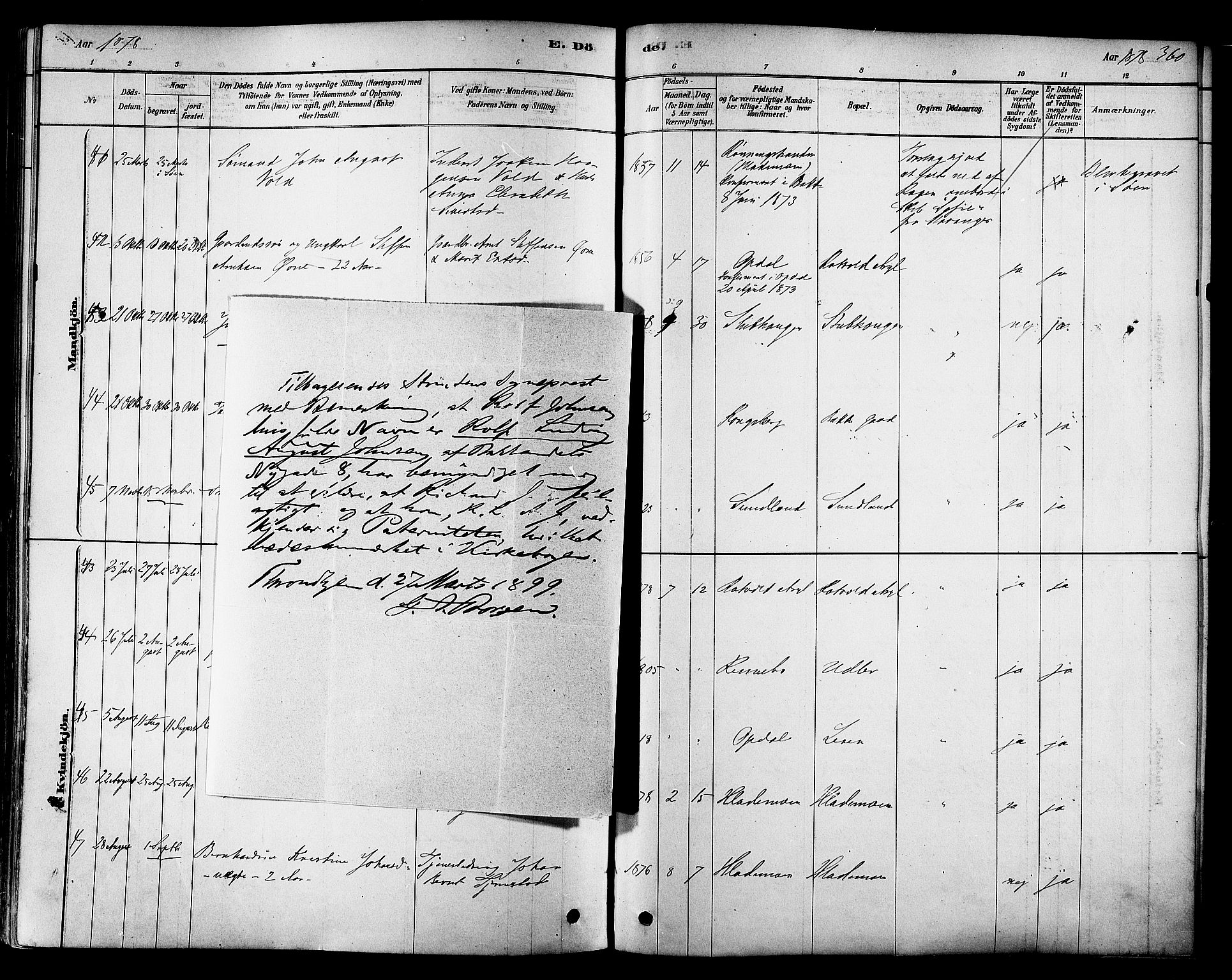 Ministerialprotokoller, klokkerbøker og fødselsregistre - Sør-Trøndelag, SAT/A-1456/606/L0294: Parish register (official) no. 606A09, 1878-1886, p. 360