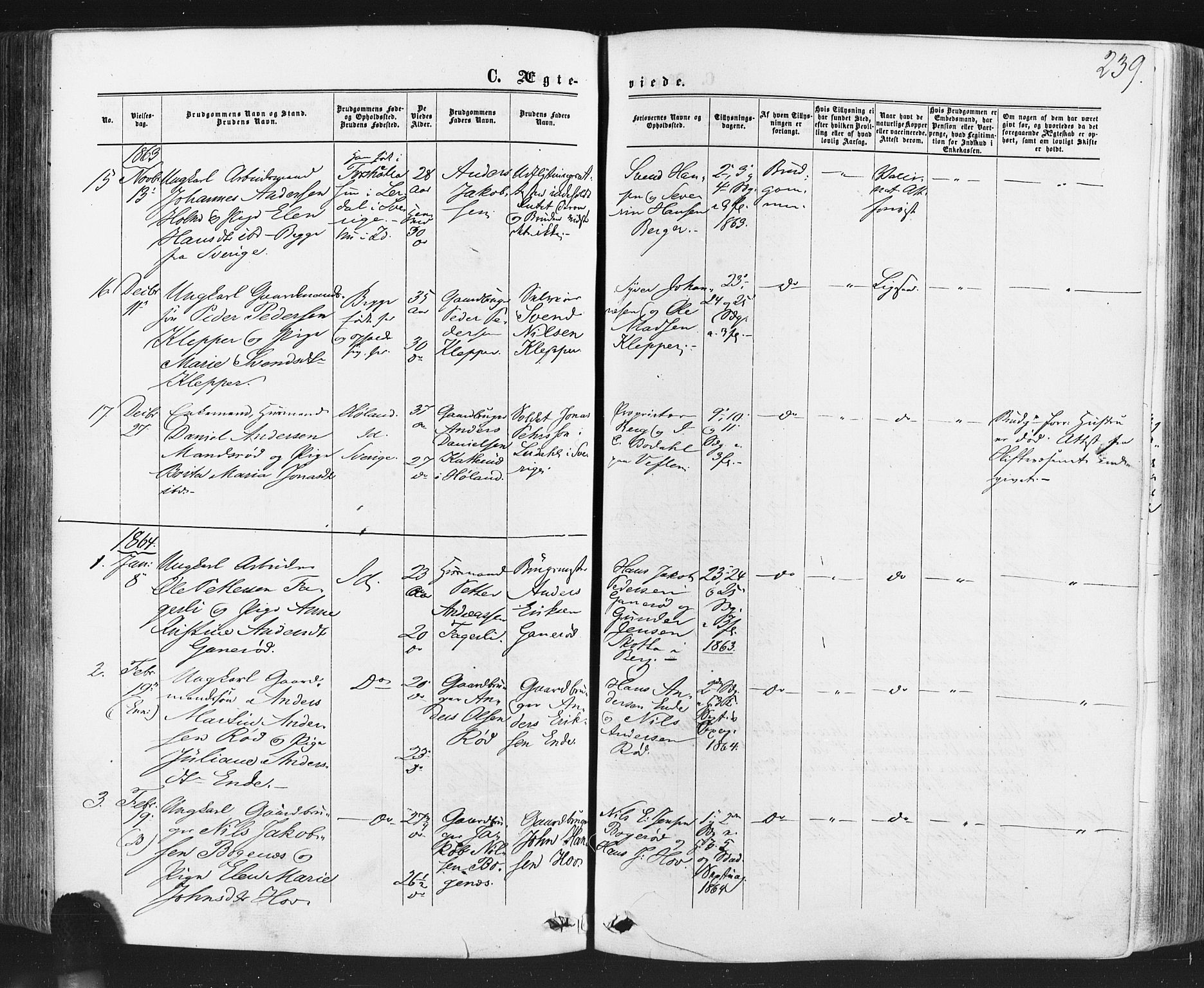 Idd prestekontor Kirkebøker, AV/SAO-A-10911/F/Fc/L0005: Parish register (official) no. III 5, 1861-1877, p. 239