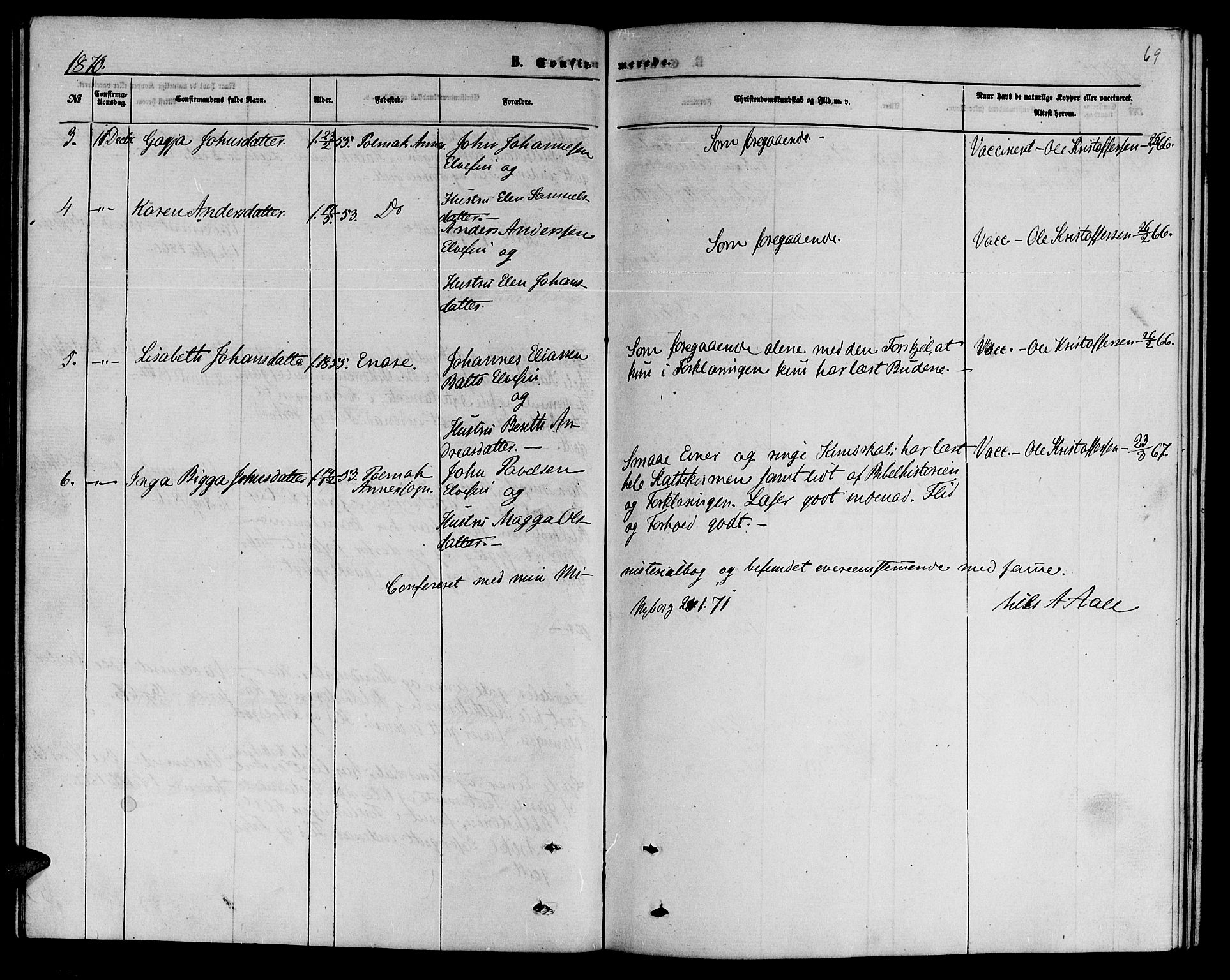 Nesseby sokneprestkontor, SATØ/S-1330/H/Hb/L0006klokker: Parish register (copy) no. 6, 1860-1876, p. 69