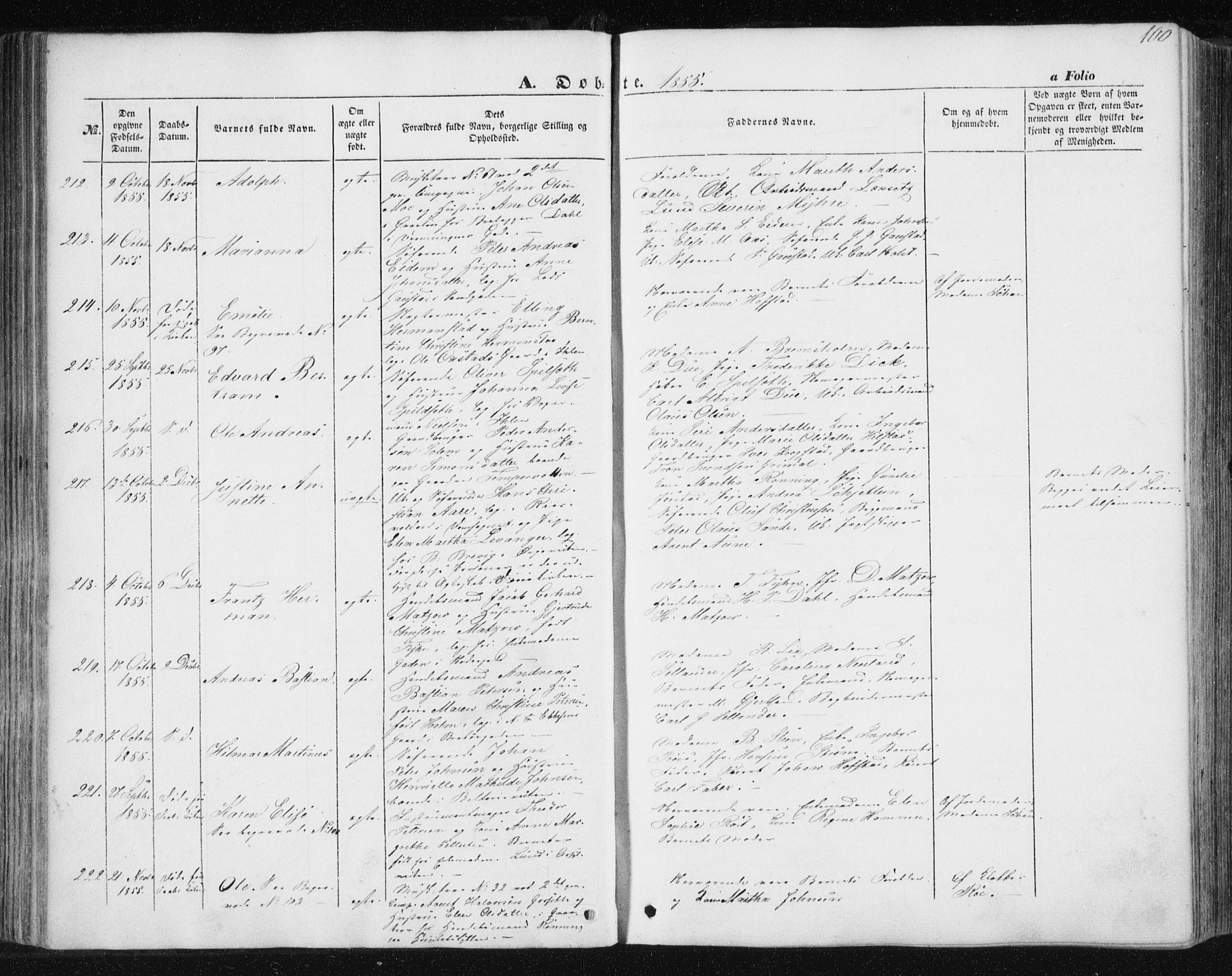 Ministerialprotokoller, klokkerbøker og fødselsregistre - Sør-Trøndelag, AV/SAT-A-1456/602/L0112: Parish register (official) no. 602A10, 1848-1859, p. 100