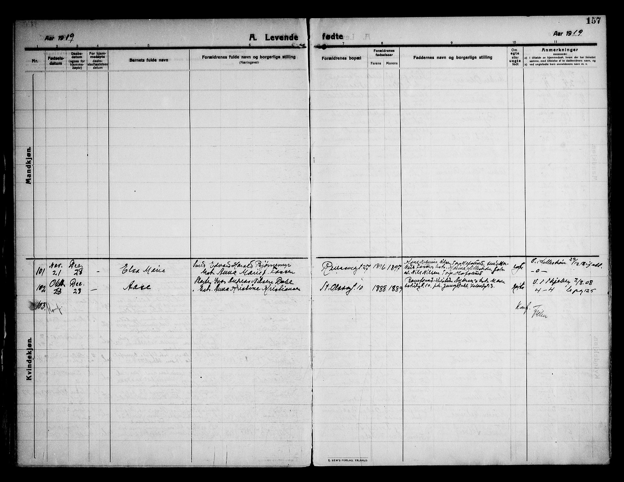 Sarpsborg prestekontor Kirkebøker, SAO/A-2006/F/Fa/L0008: Parish register (official) no. 8, 1910-1920, p. 157