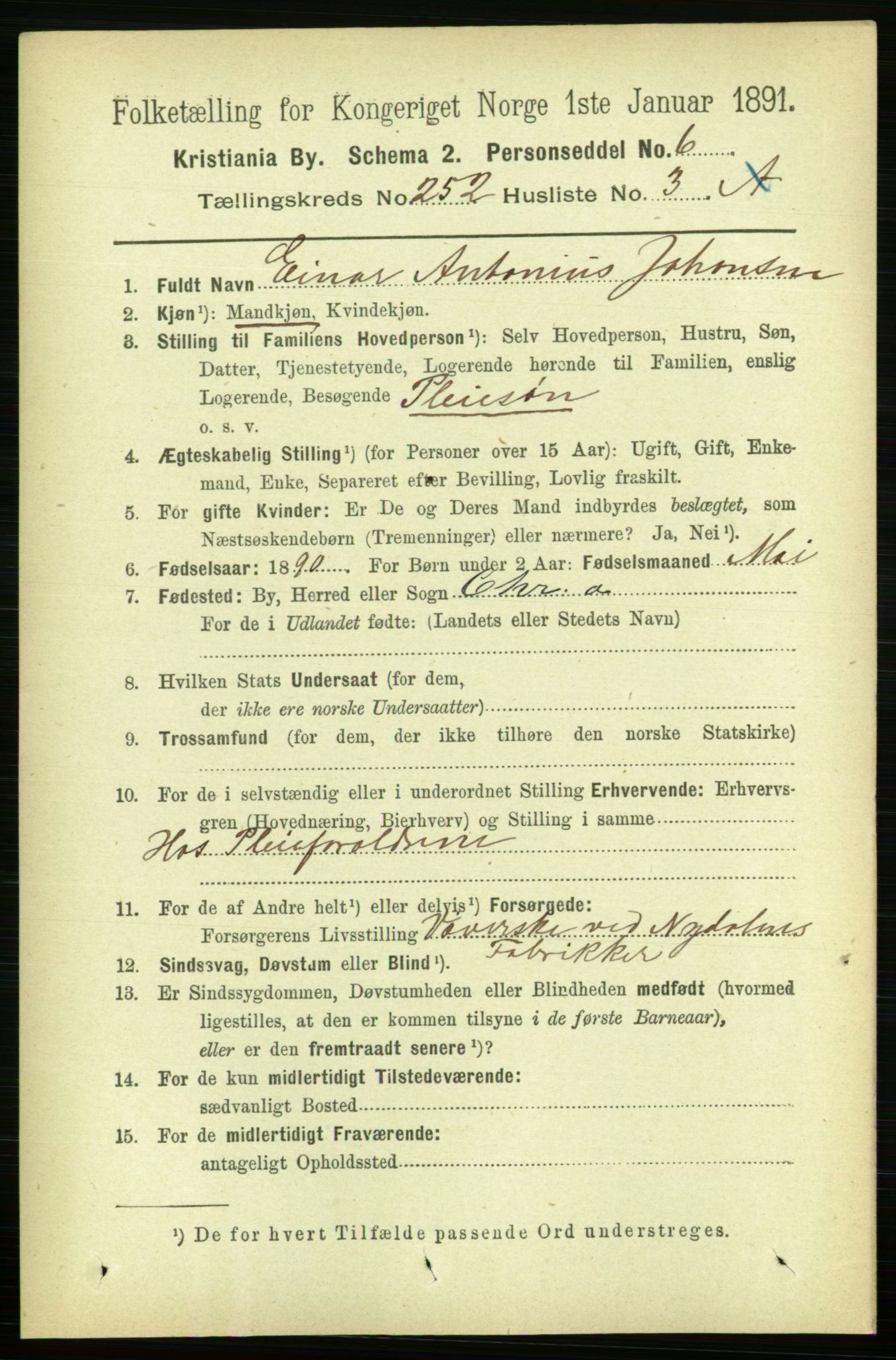 RA, 1891 census for 0301 Kristiania, 1891, p. 153388