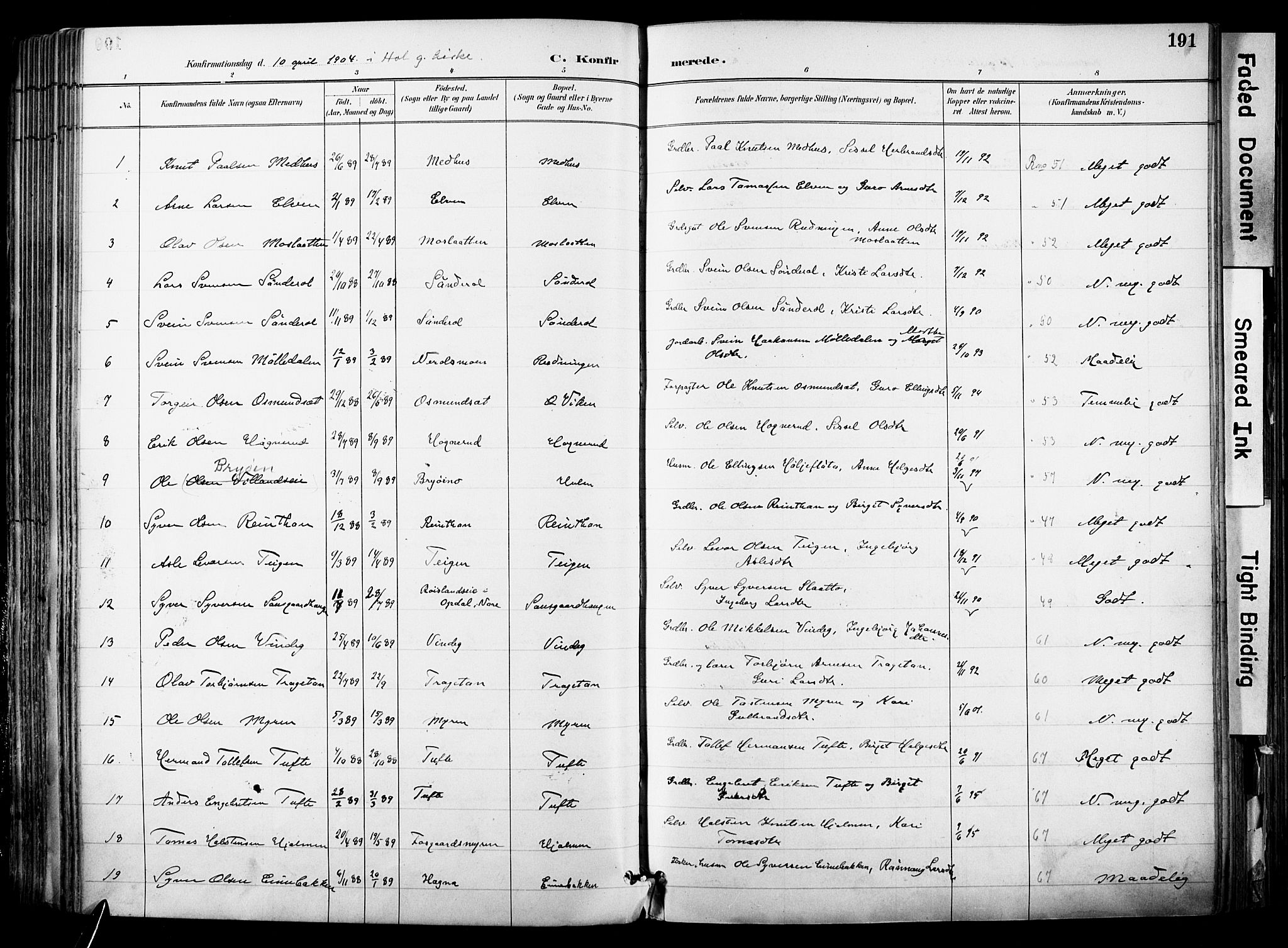 Hol kirkebøker, AV/SAKO-A-227/F/Fa/L0003: Parish register (official) no. I 3, 1887-1918, p. 191