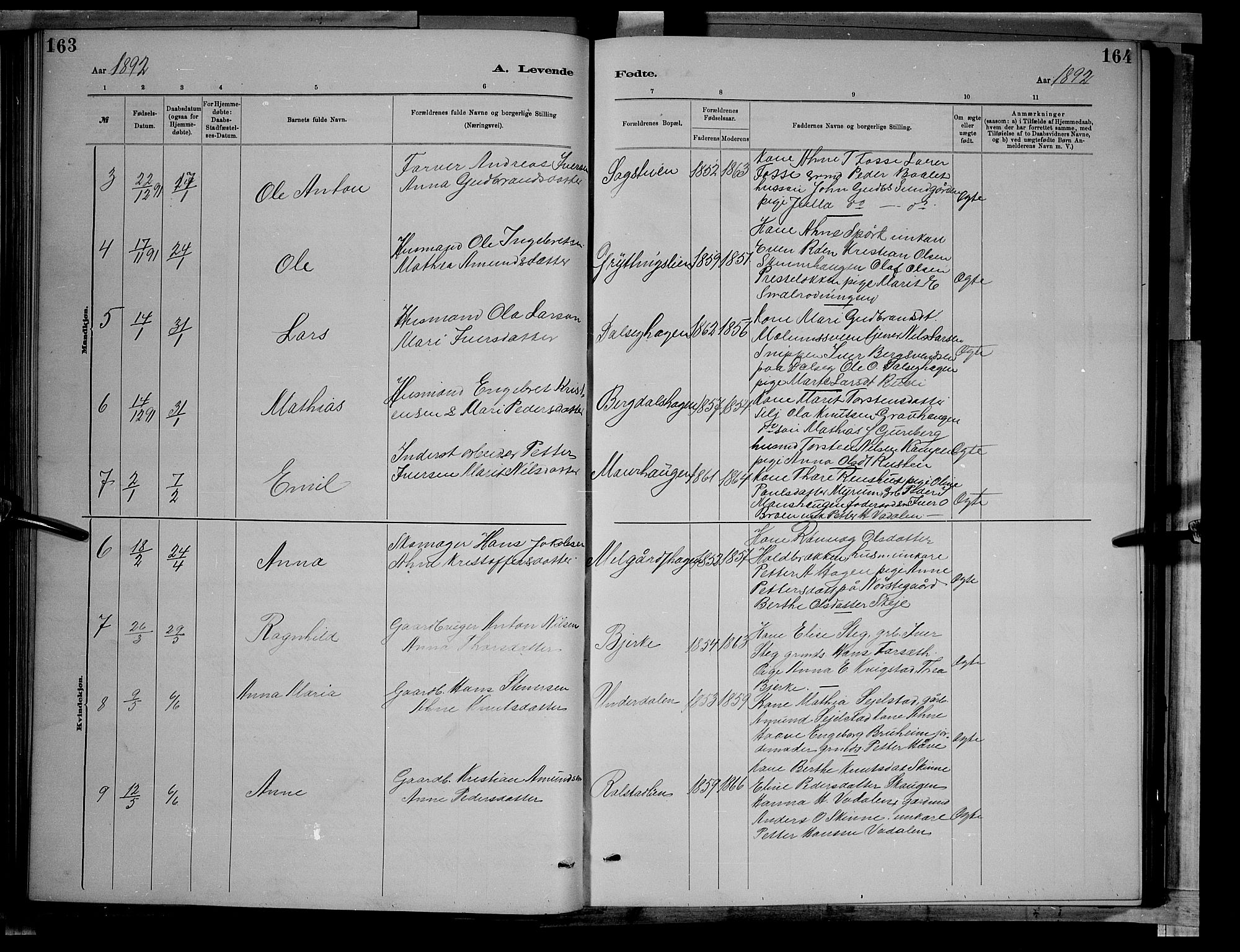 Sør-Fron prestekontor, SAH/PREST-010/H/Ha/Hab/L0003: Parish register (copy) no. 3, 1884-1896, p. 163-164