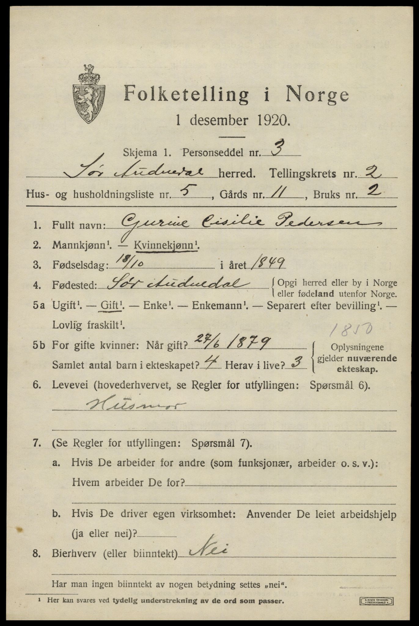 SAK, 1920 census for Sør-Audnedal, 1920, p. 1631