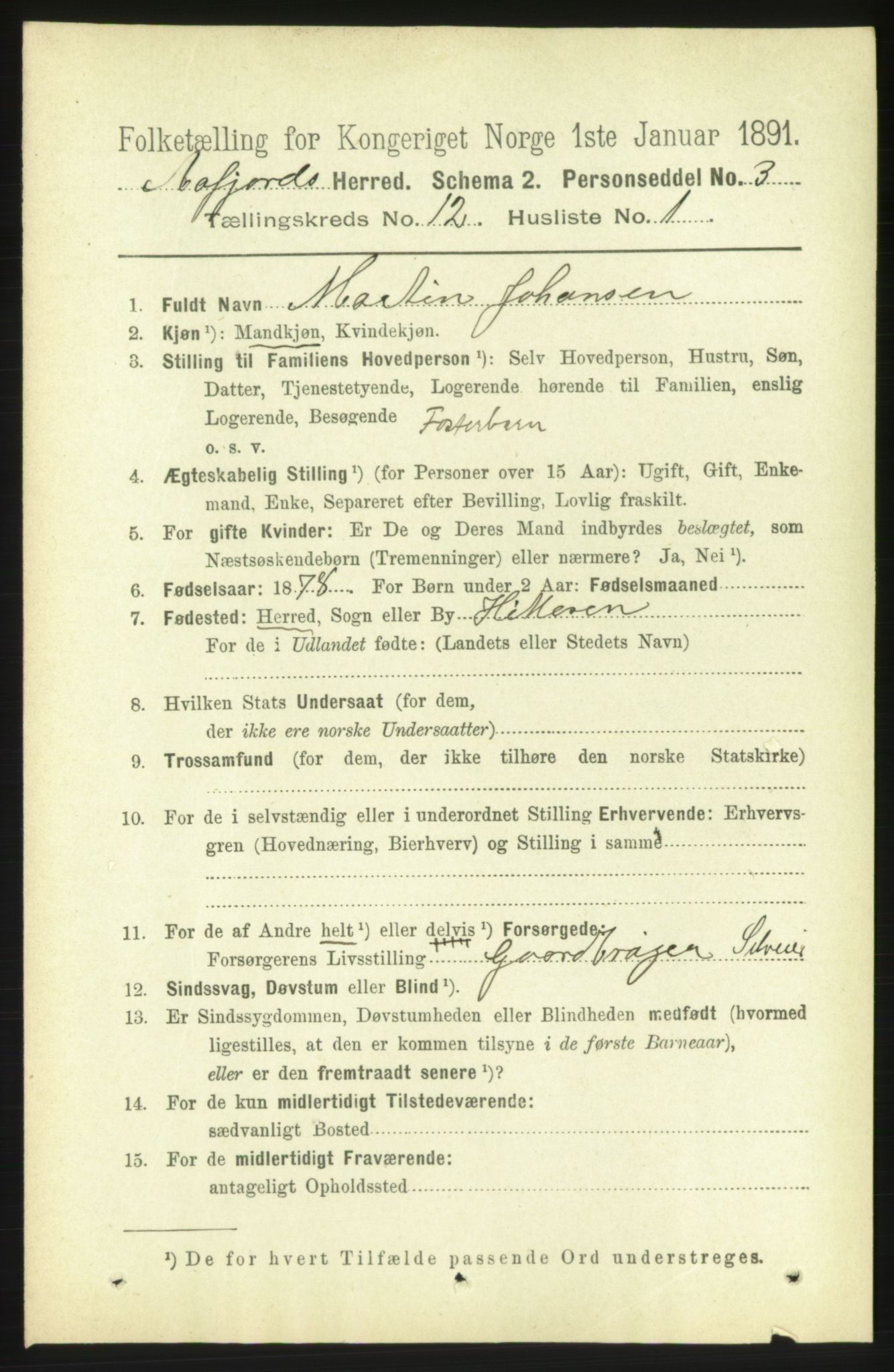 RA, 1891 census for 1630 Åfjord, 1891, p. 3748