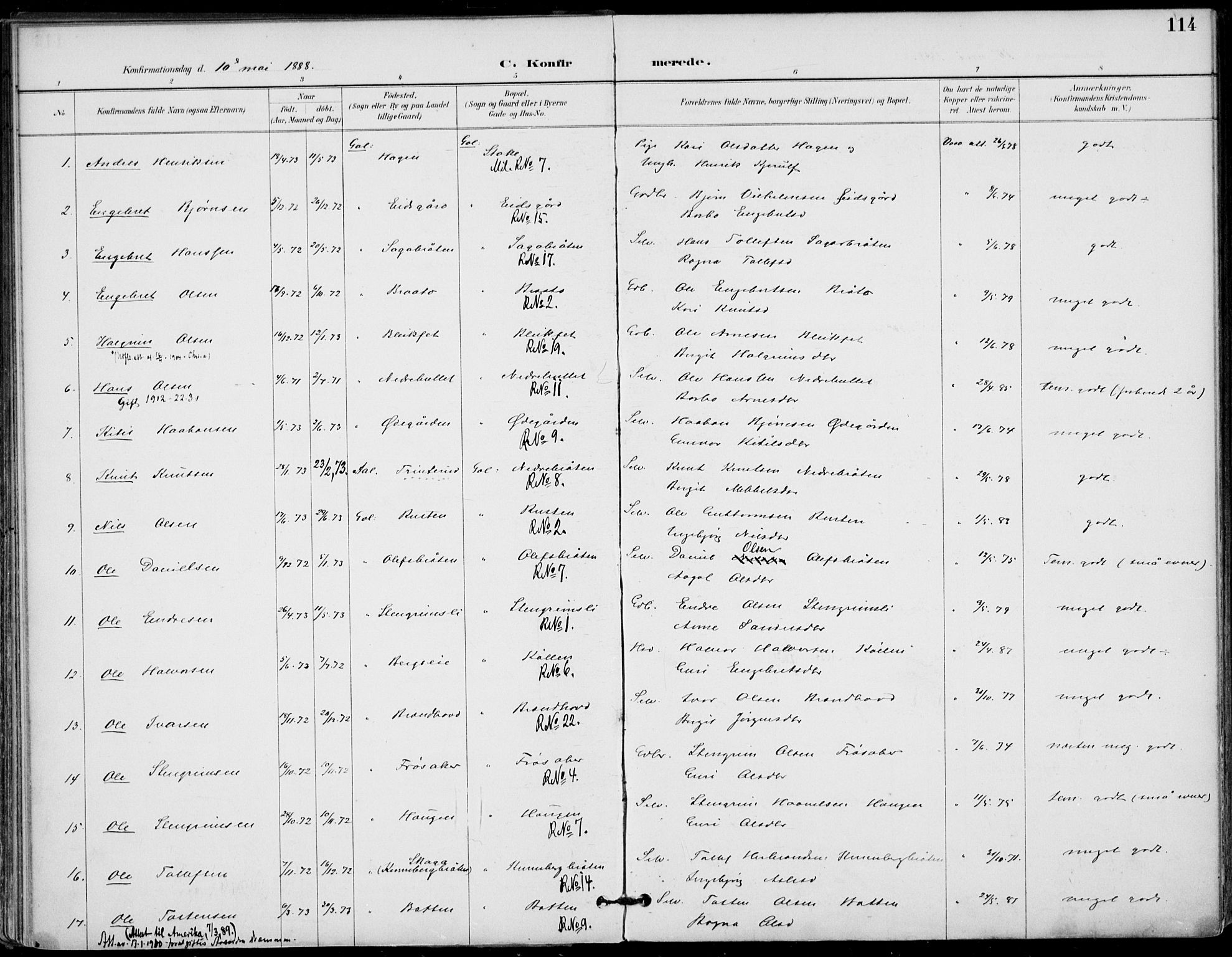 Gol kirkebøker, SAKO/A-226/F/Fa/L0005: Parish register (official) no. I 5, 1887-1900, p. 114