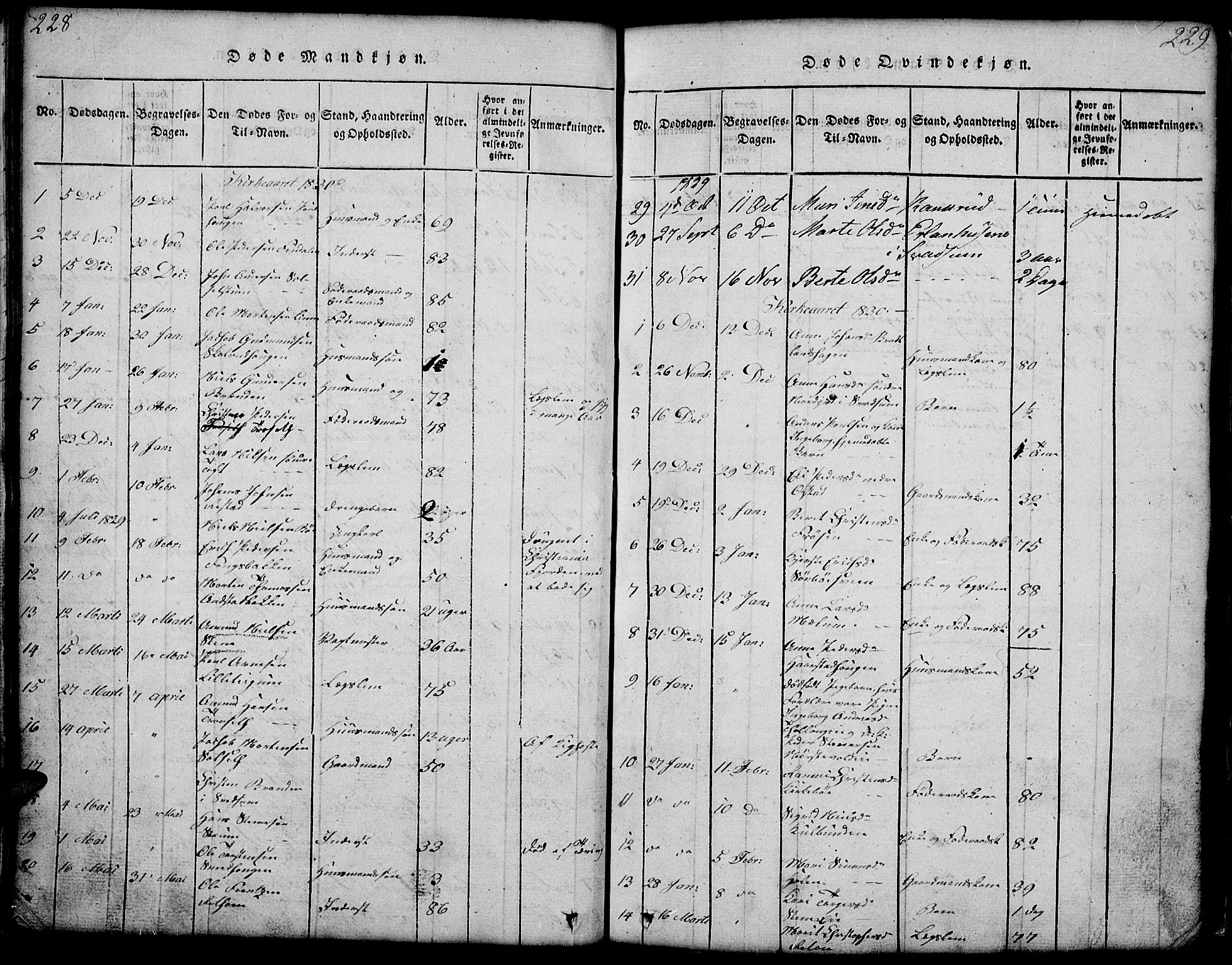 Gausdal prestekontor, AV/SAH-PREST-090/H/Ha/Hab/L0001: Parish register (copy) no. 1, 1817-1848, p. 228-229