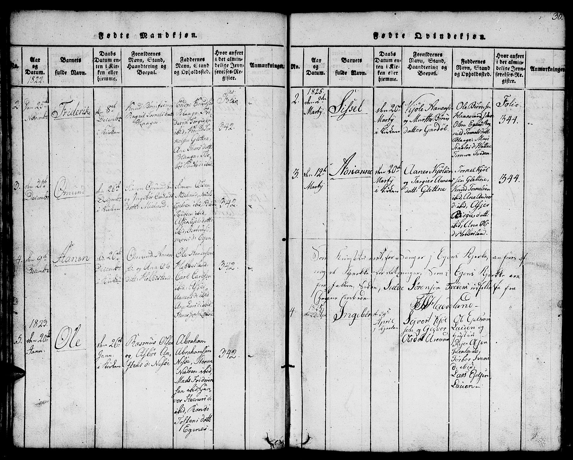 Hægebostad sokneprestkontor, SAK/1111-0024/F/Fb/Fbb/L0001: Parish register (copy) no. B 1, 1816-1850, p. 30