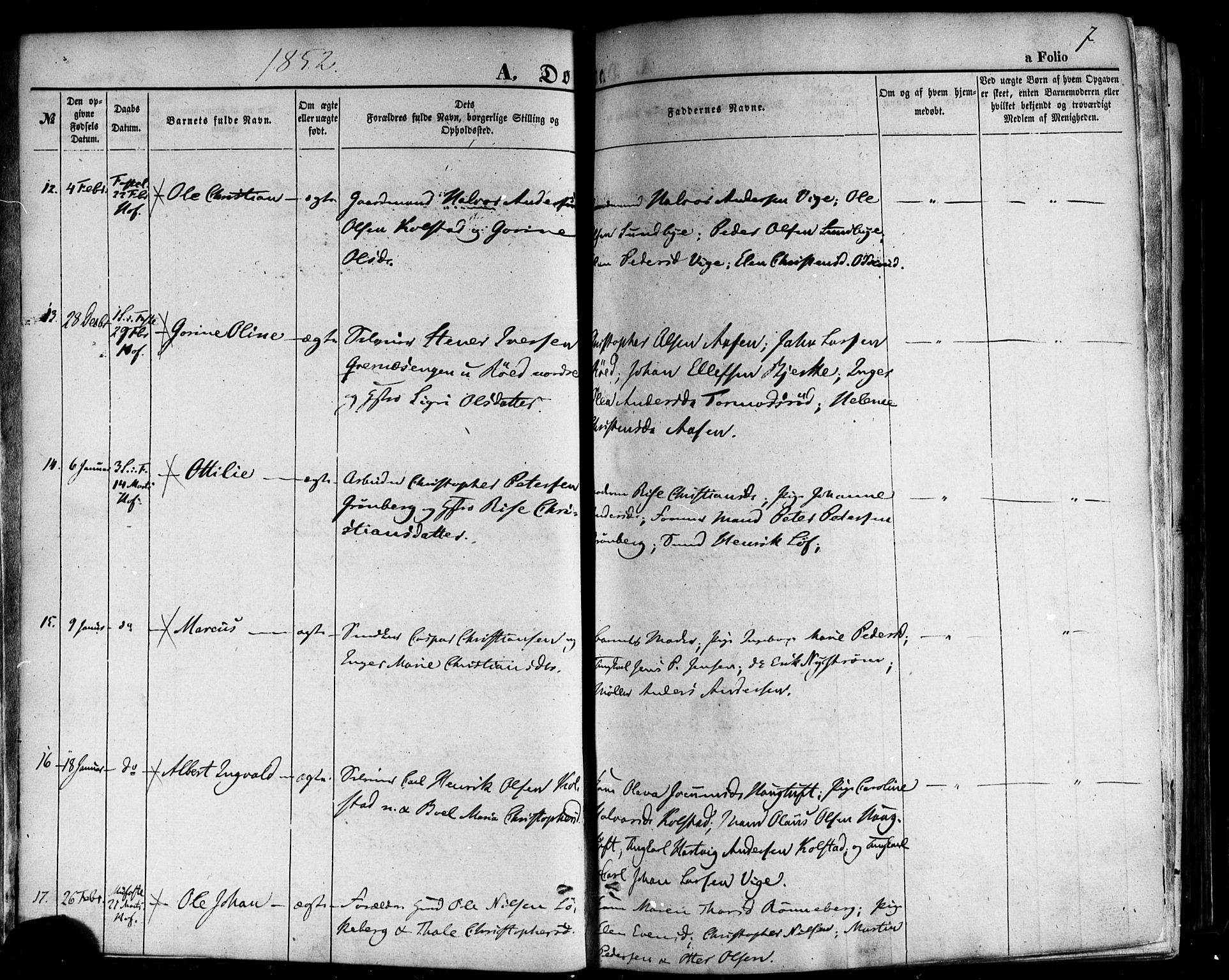 Hof kirkebøker, AV/SAKO-A-64/F/Fa/L0006: Parish register (official) no. I 6, 1851-1877, p. 7