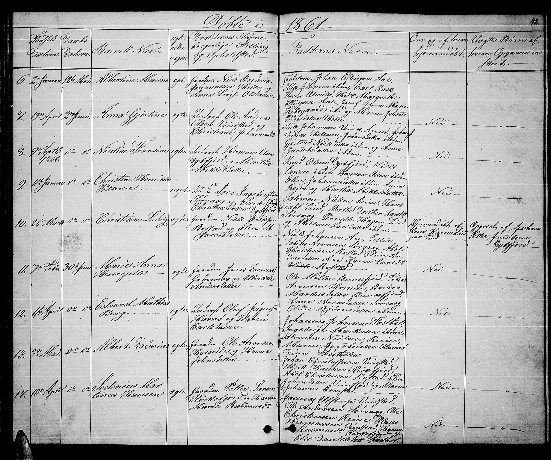 Ministerialprotokoller, klokkerbøker og fødselsregistre - Nordland, SAT/A-1459/886/L1224: Parish register (copy) no. 886C01, 1843-1873, p. 42