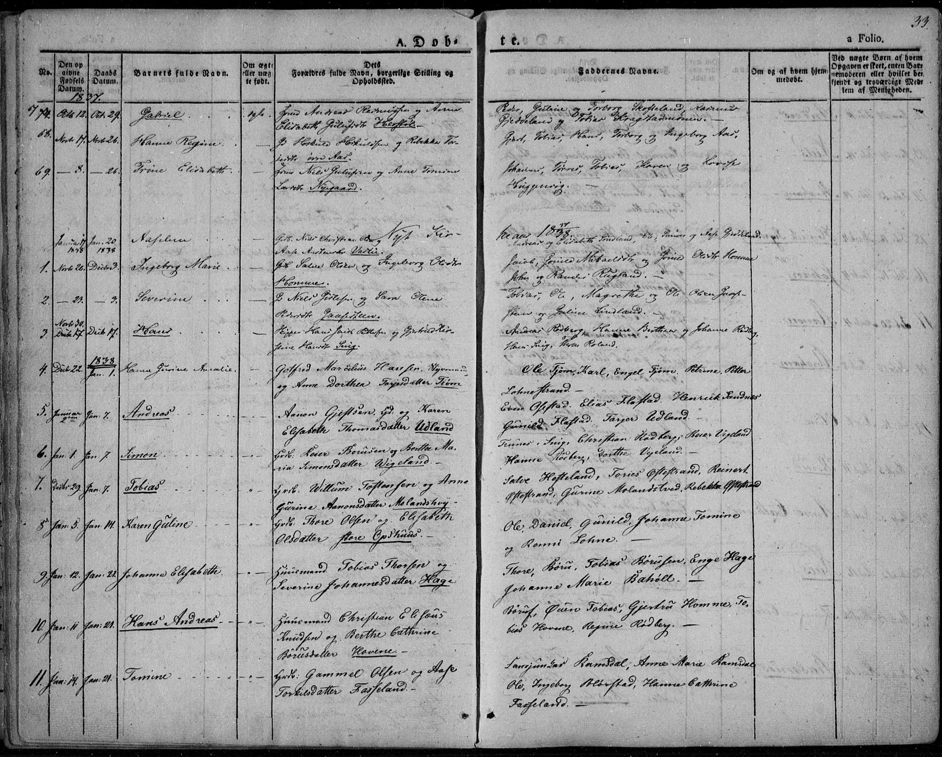 Sør-Audnedal sokneprestkontor, AV/SAK-1111-0039/F/Fa/Fab/L0006: Parish register (official) no. A 6, 1829-1855, p. 33